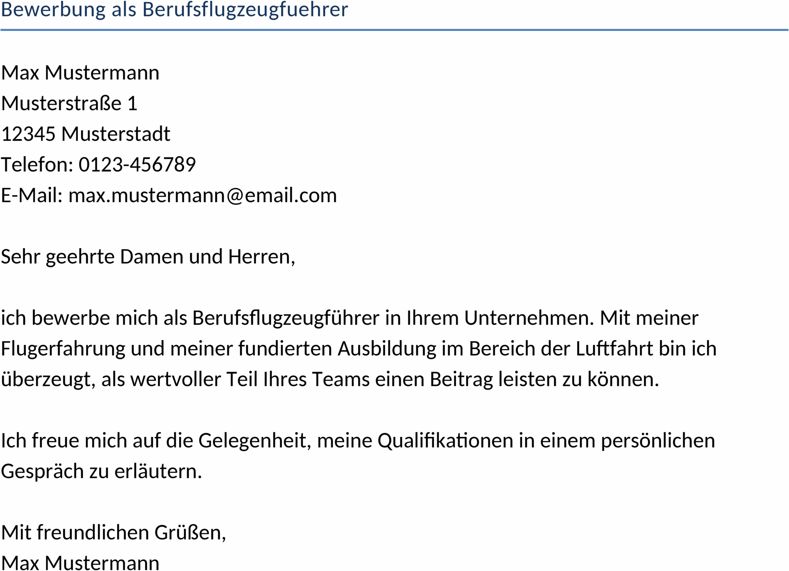 Vorlage Bewerbungsanschreiben Berufspilot