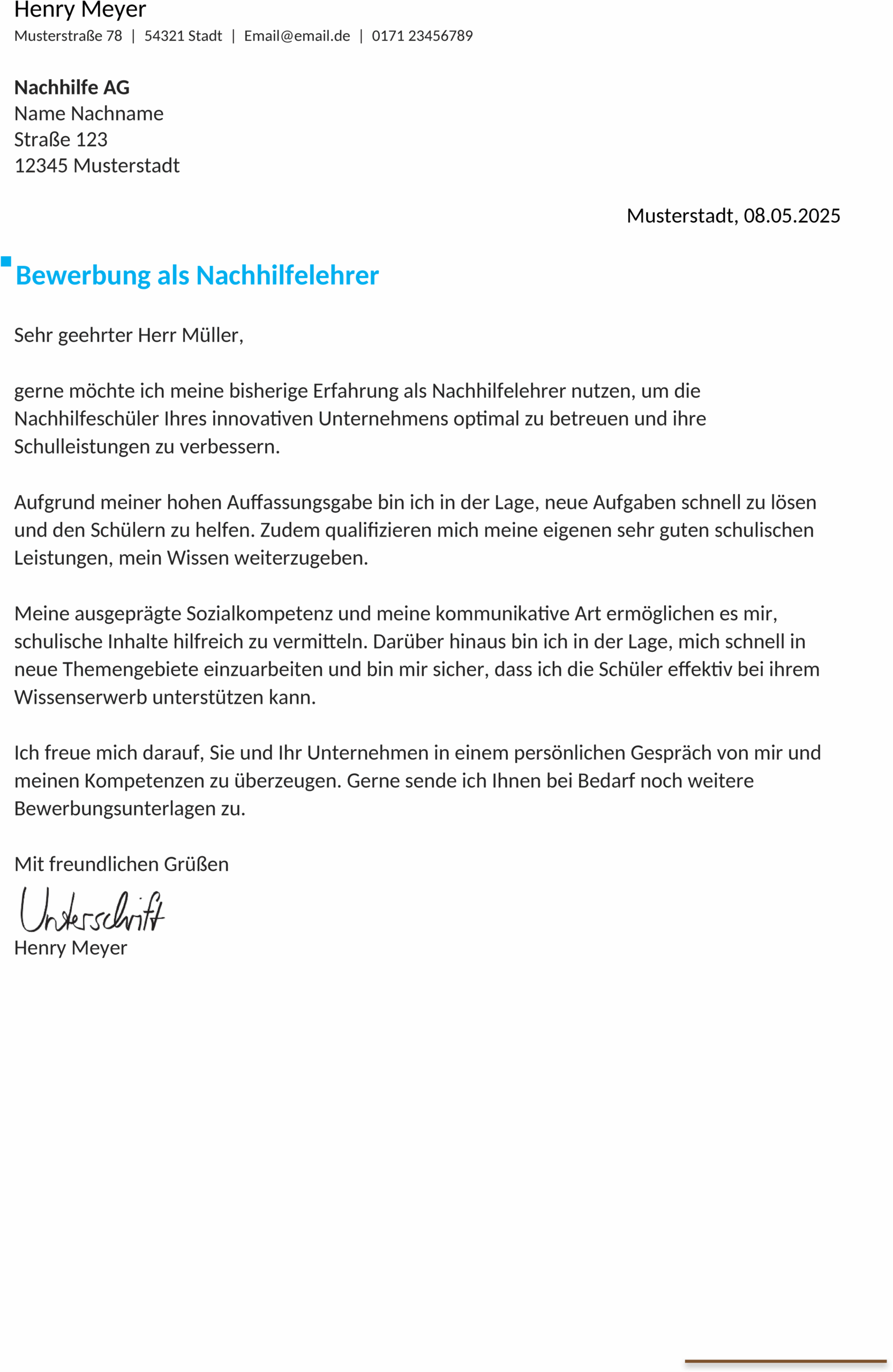 Word-Vorlage für Bewerbung um Ferienjob