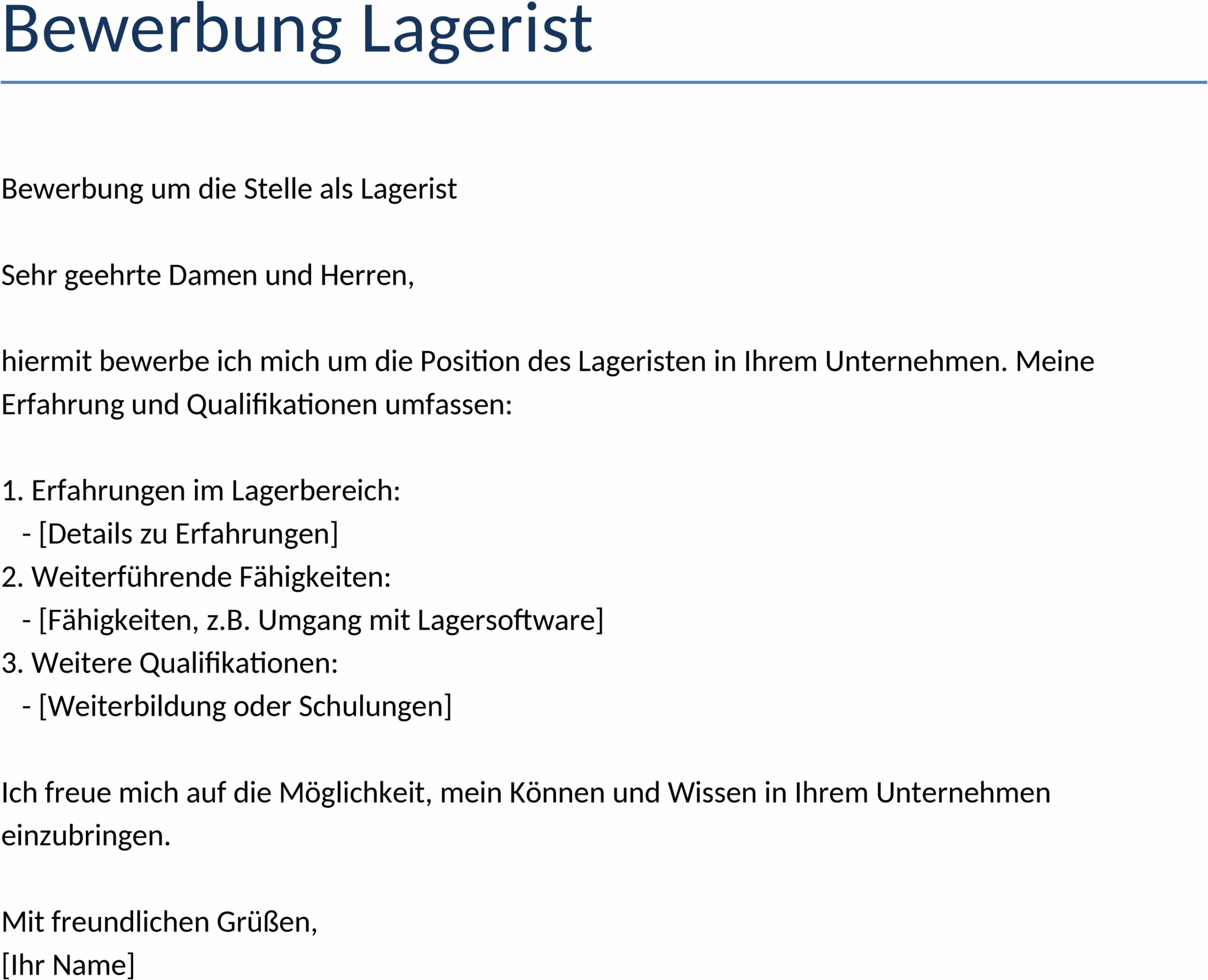 Word-Vorlage Bewerbung Lagerist