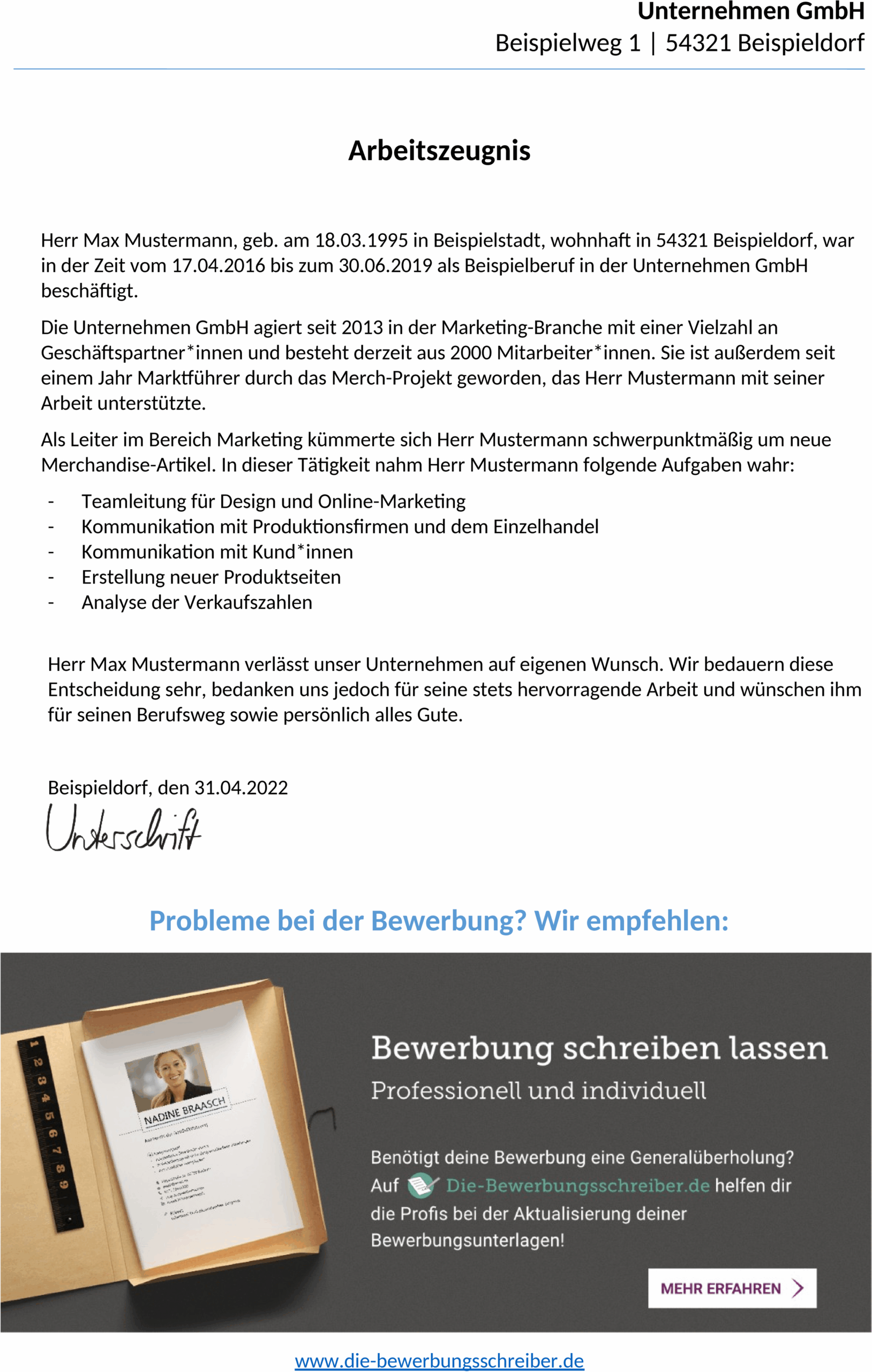 Word-Vorlage Einfaches Arbeitszeugnis