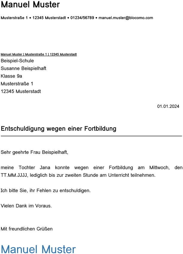 vorlage-entschuldigung-fortbildung-schule