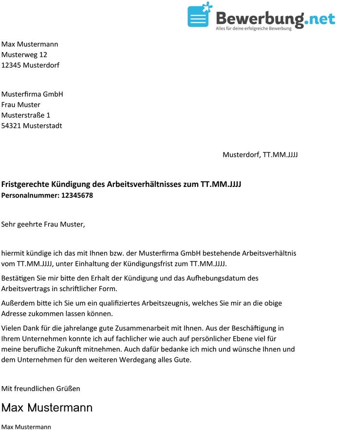 vorlage-fristgerechte-kuendigung-arbeitverhaeltnis