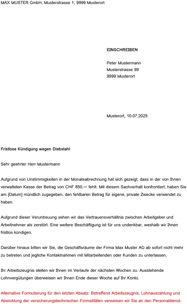 vorlage-fristlose-kuendigung-wegen-diebstahl