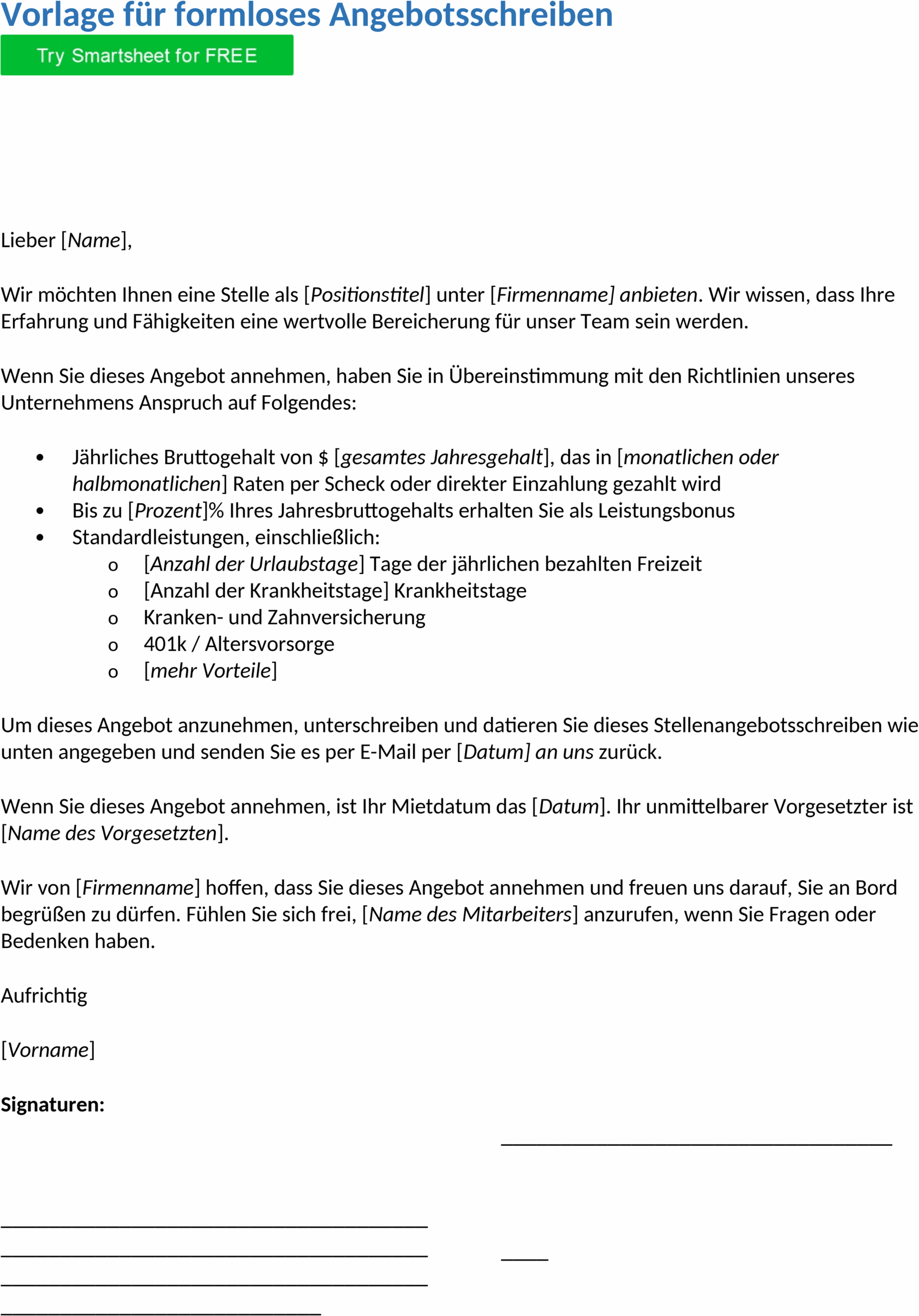 Word-Vorlage Informelles Angebotsanschreiben