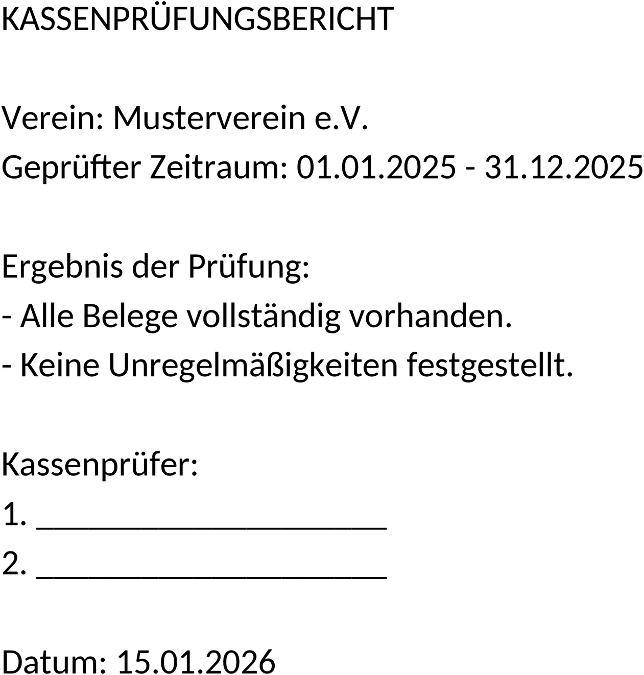 Vorlage Kassenprüfung Verein Word