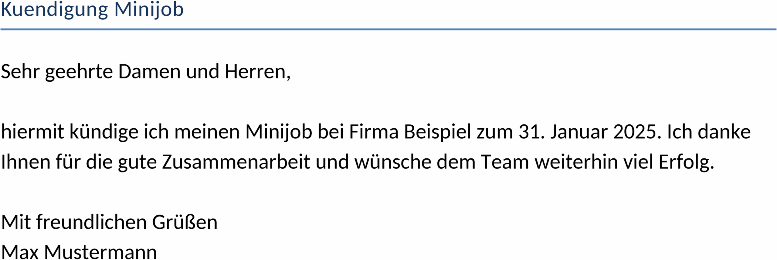 Vorlage für Minijob Kündigung