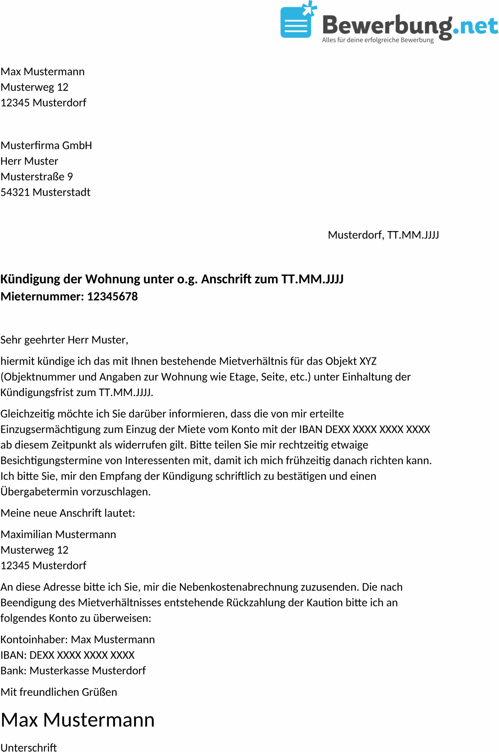 Word Vorlage Kündigungsschreiben Wohnung