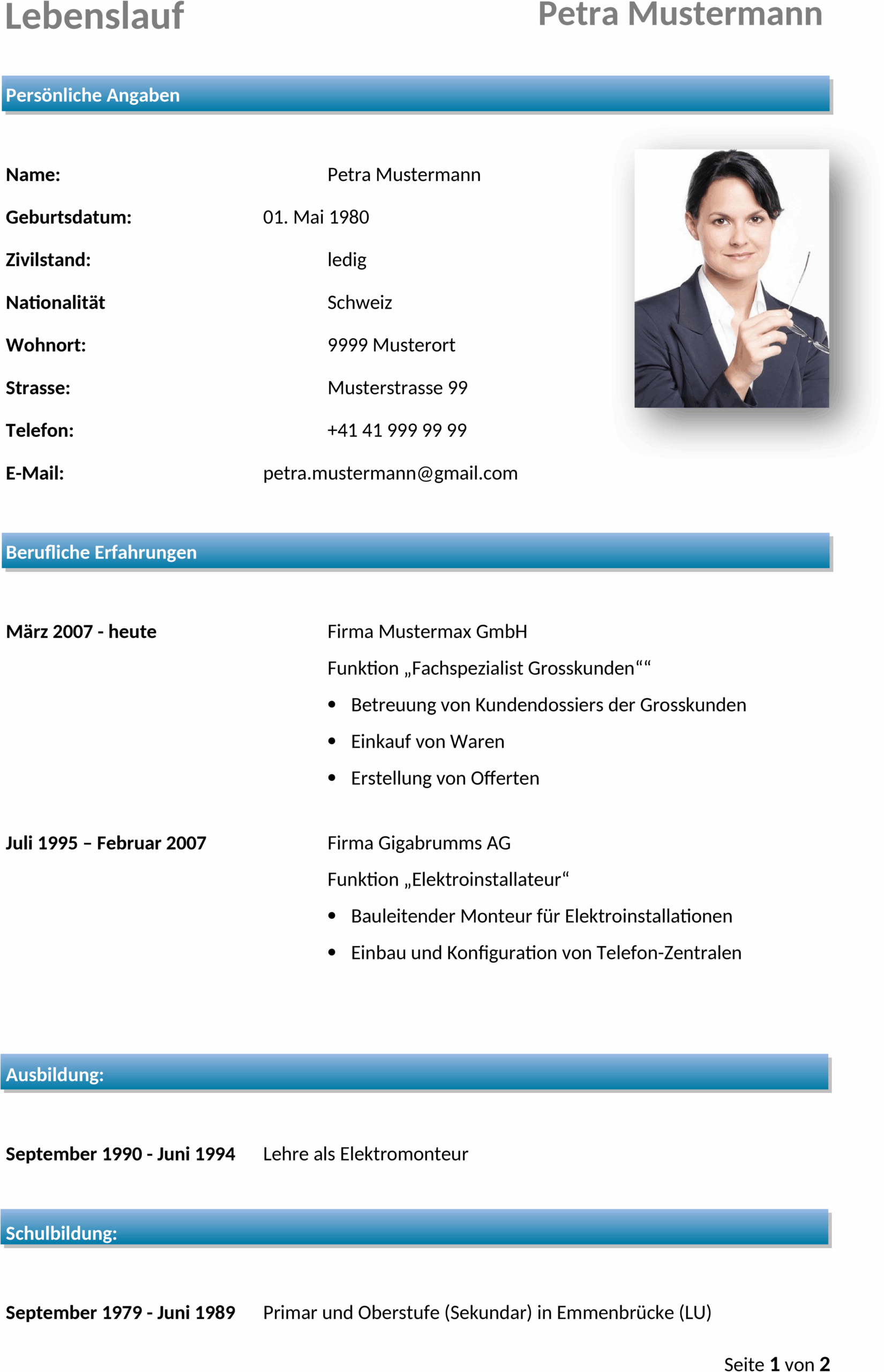 Word-Vorlage für einen modernen Lebenslauf
