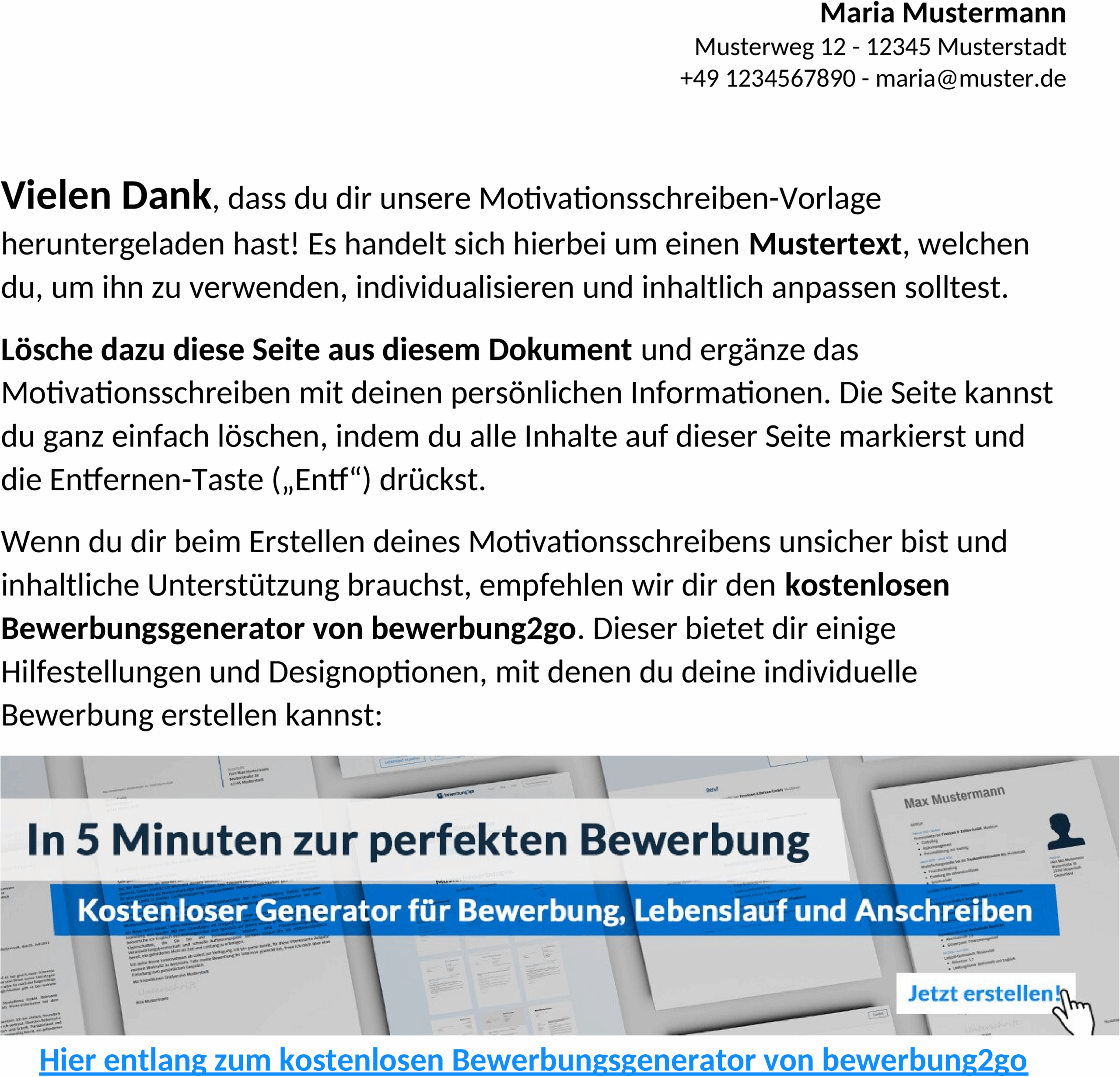 Word-Vorlage Motivationsschreiben für Promotion