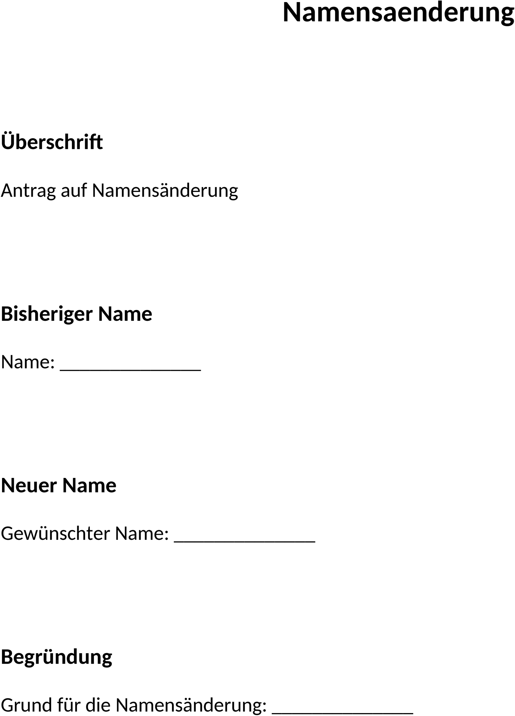 Vorlage für Namensänderung im Word-Format
