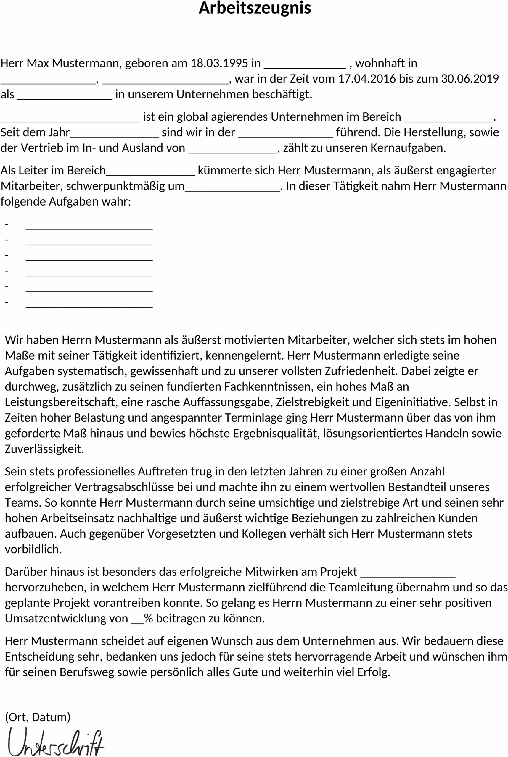 Word-Dokument Vorlage Qualifiziertes Arbeitszeugnis