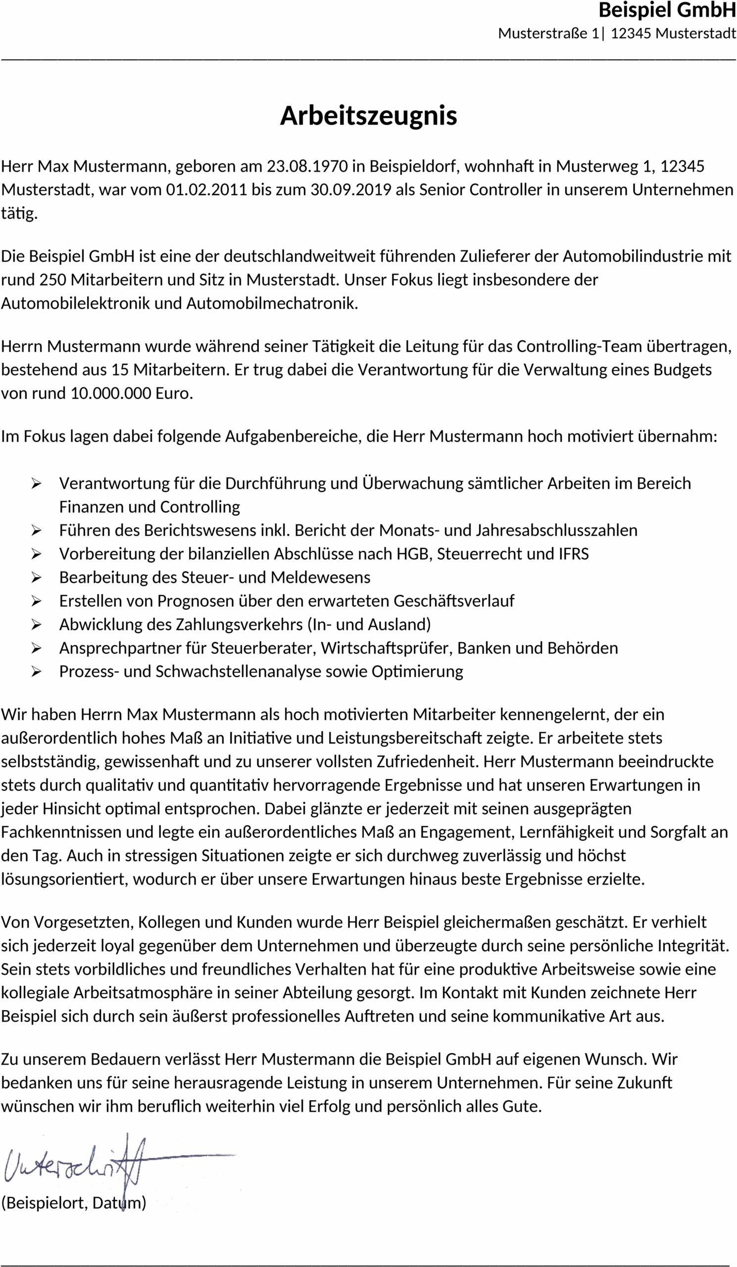 Word Vorlage Qualifiziertes Arbeitszeugnis