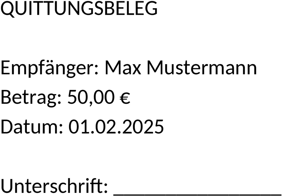 Vorlage für Quittungsbeleg im DOCX-Format