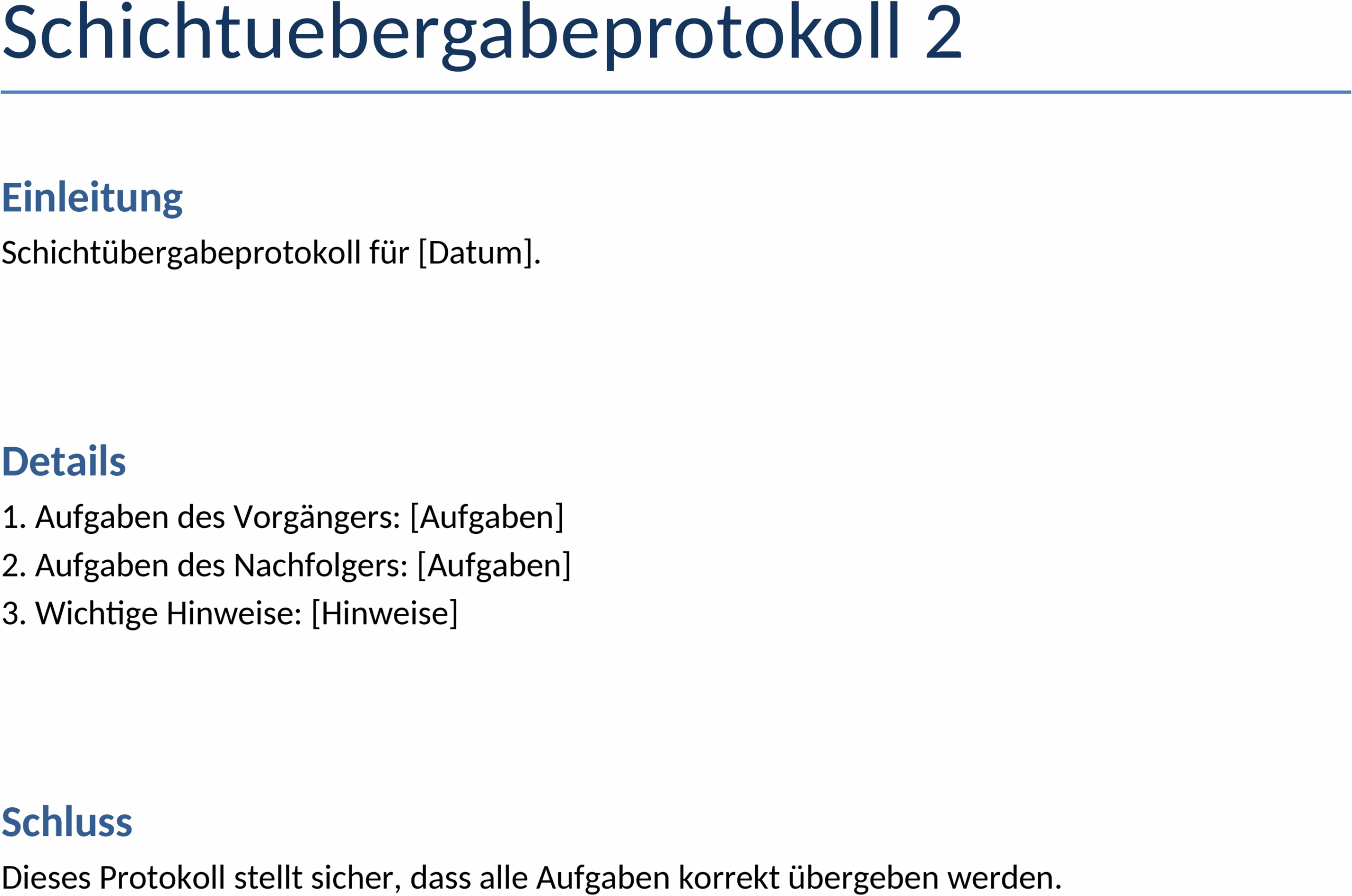 Vorlage für Schichtübergabeprotokoll im Word-Format