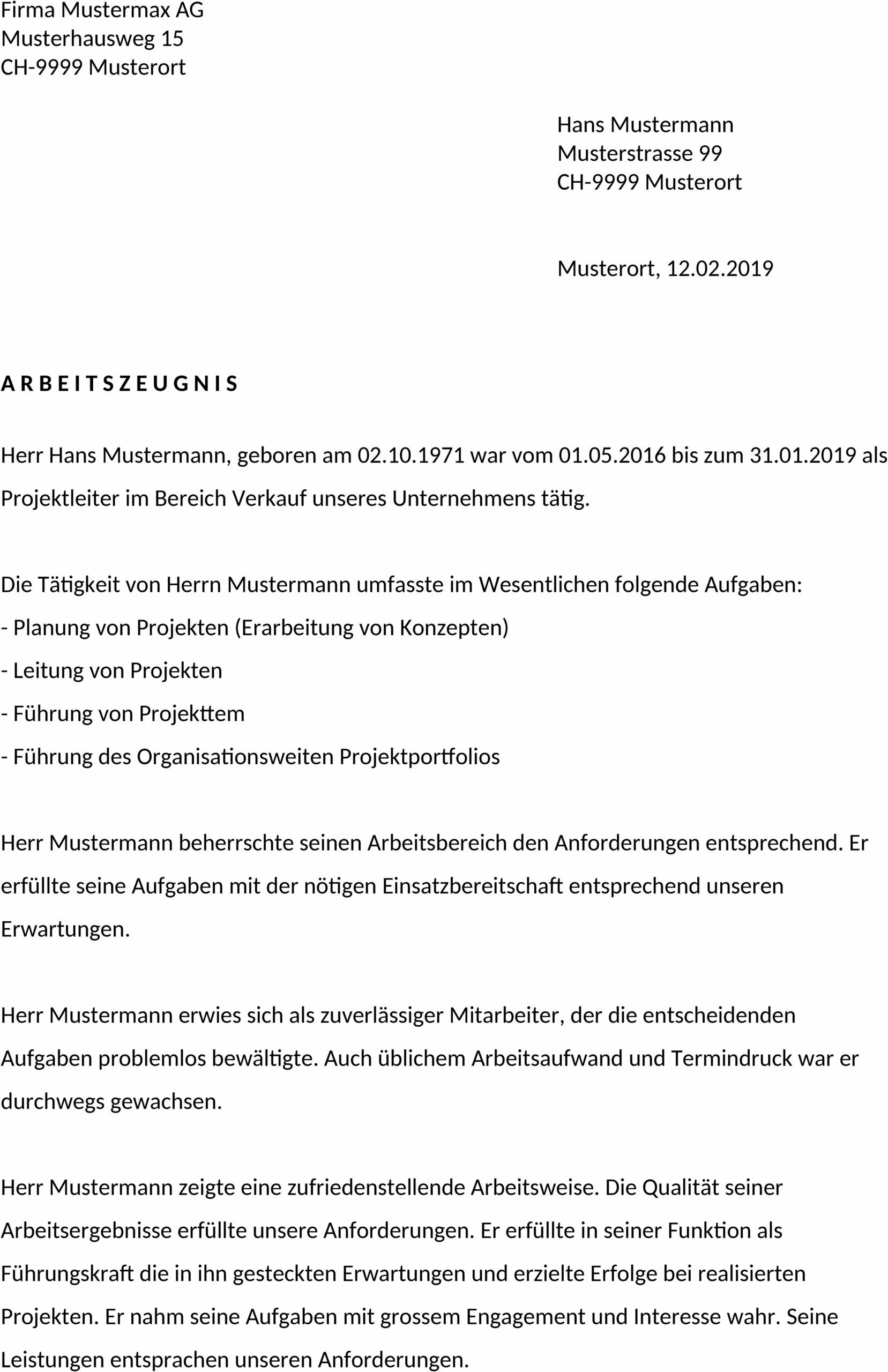 Word-Vorlage für Schlechtes Arbeitszeugnis mit Auflösung des Arbeitsverhältnisses