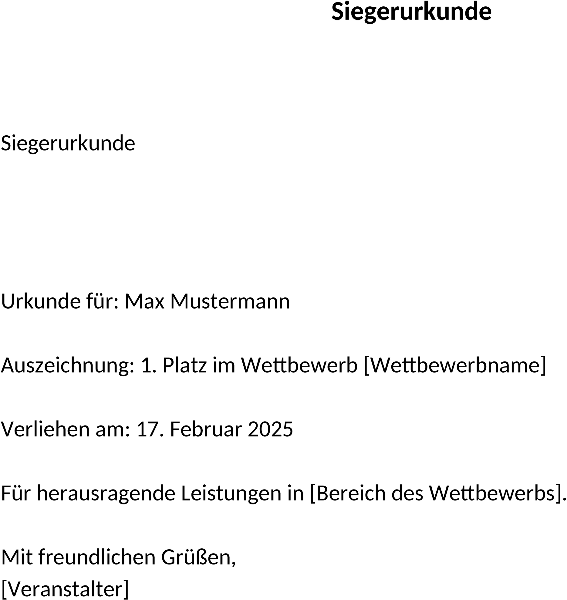 Vorlage für Siegerurkunde als Word-Dokument