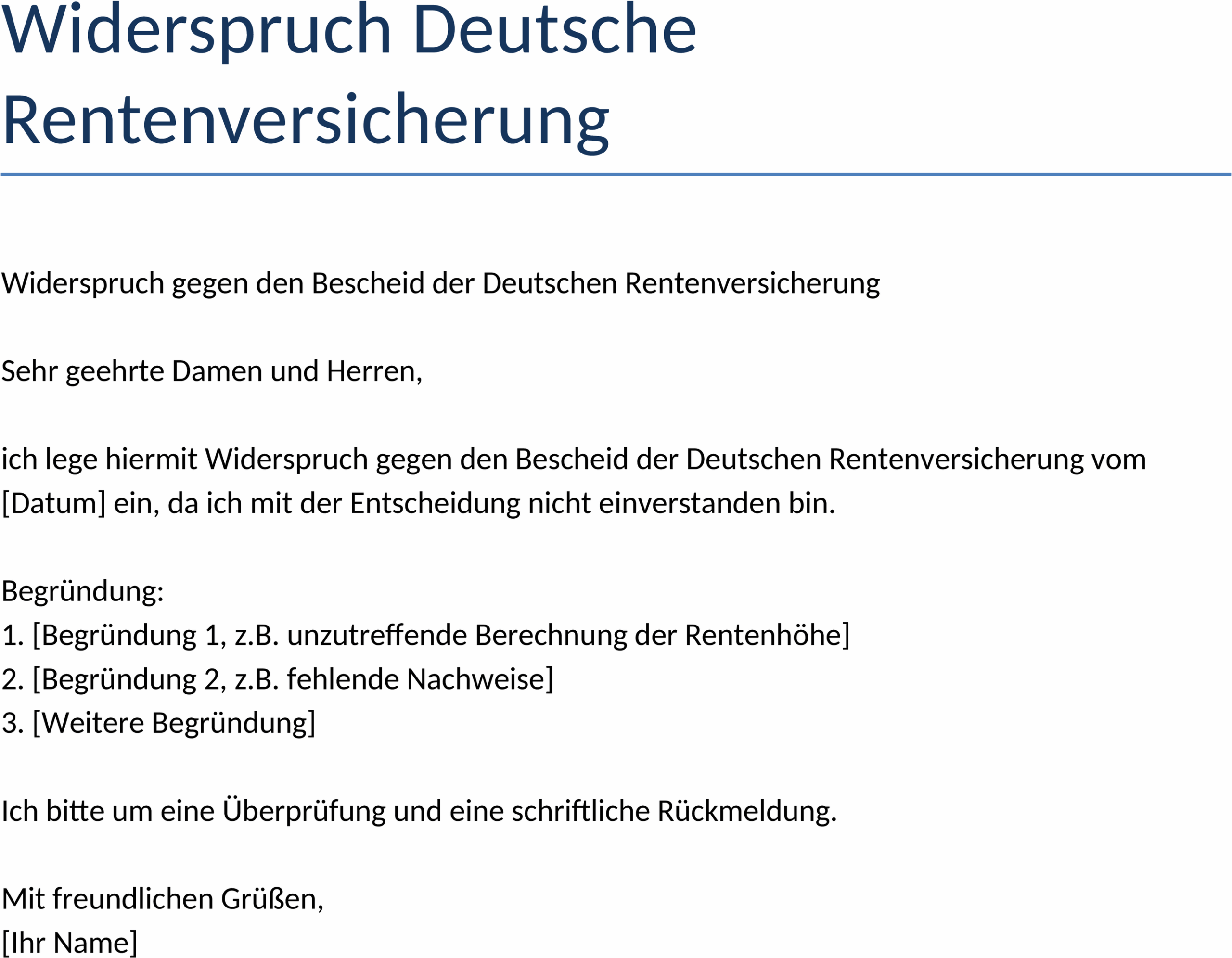 Vorlage für einen Widerspruch an die Deutsche Rentenversicherung