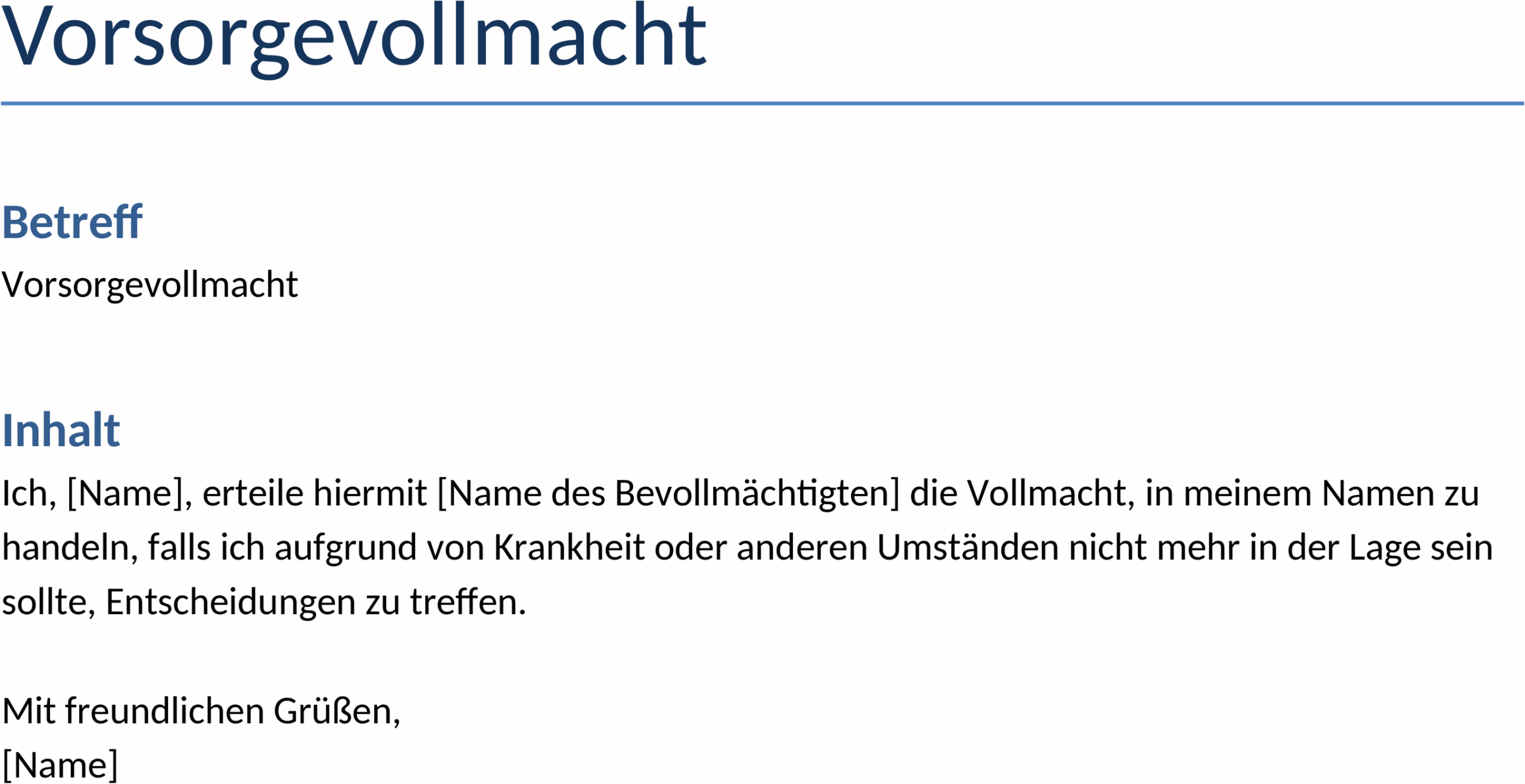 Vorsorgevollmacht Word-Dokument