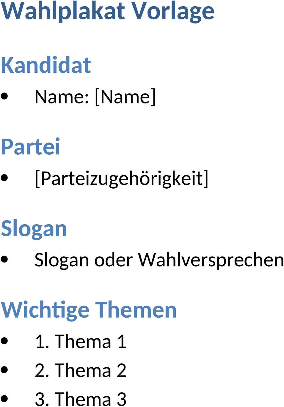 Wahlplakat Word-Vorlage zur Gestaltung politischer Kampagnen