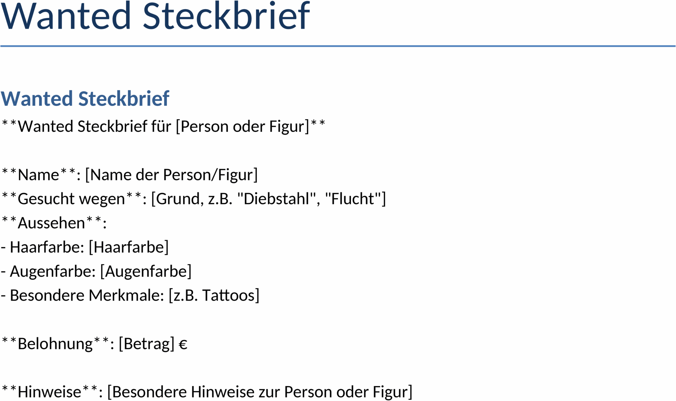 Wanted-Steckbrief-Word-Vorlage