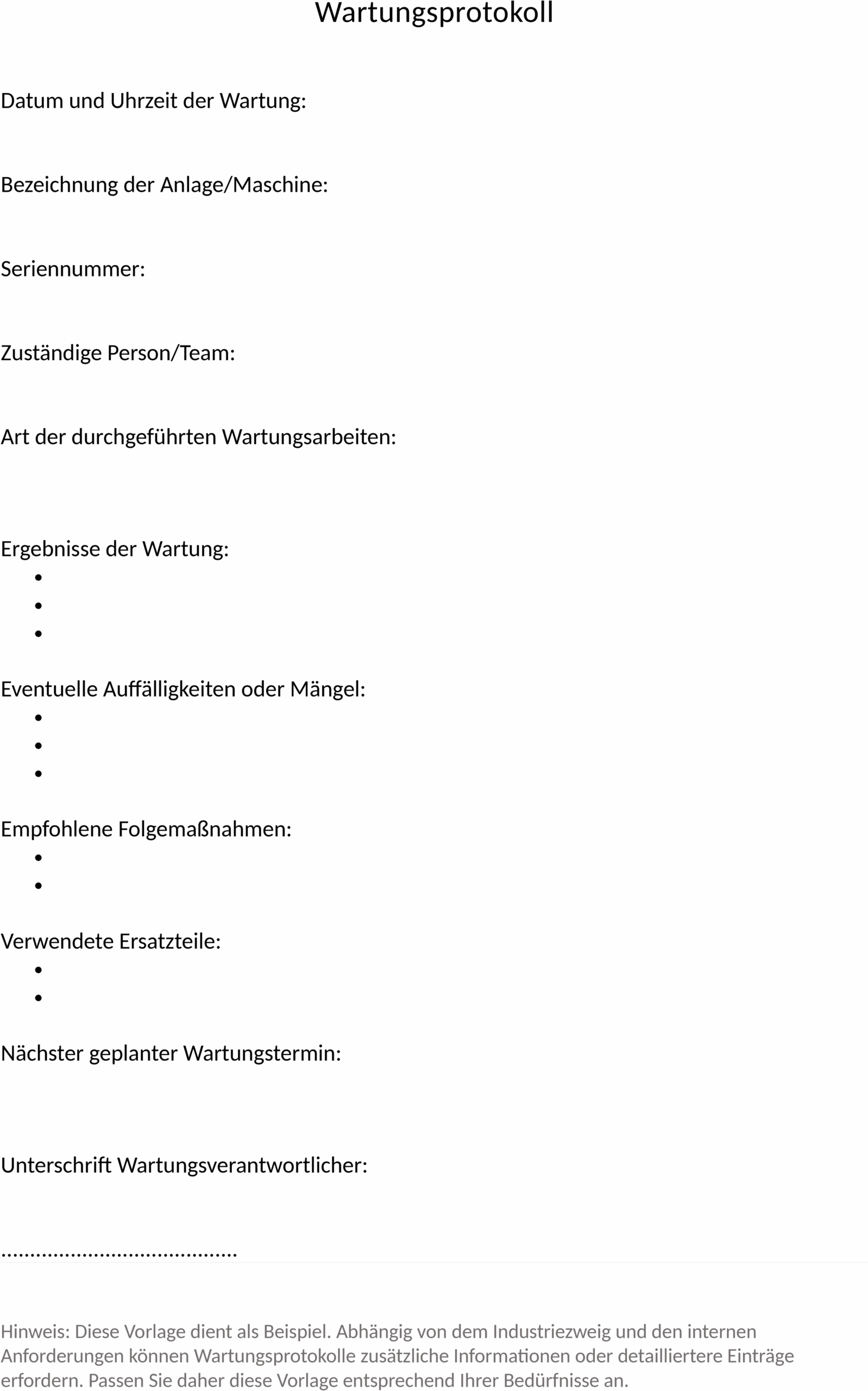 Wartungsprotokoll Word-Template für effiziente Dokumentation