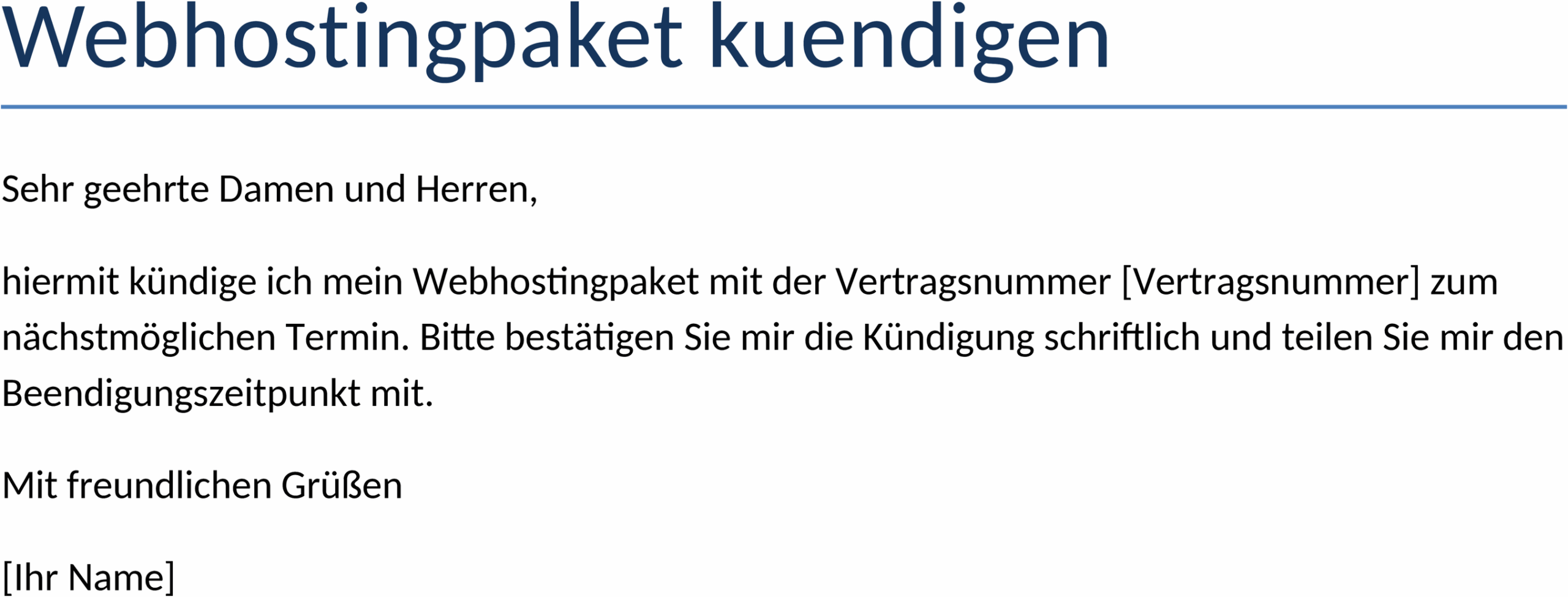 Webhosting-Paket Kündigung Word-Vorlage