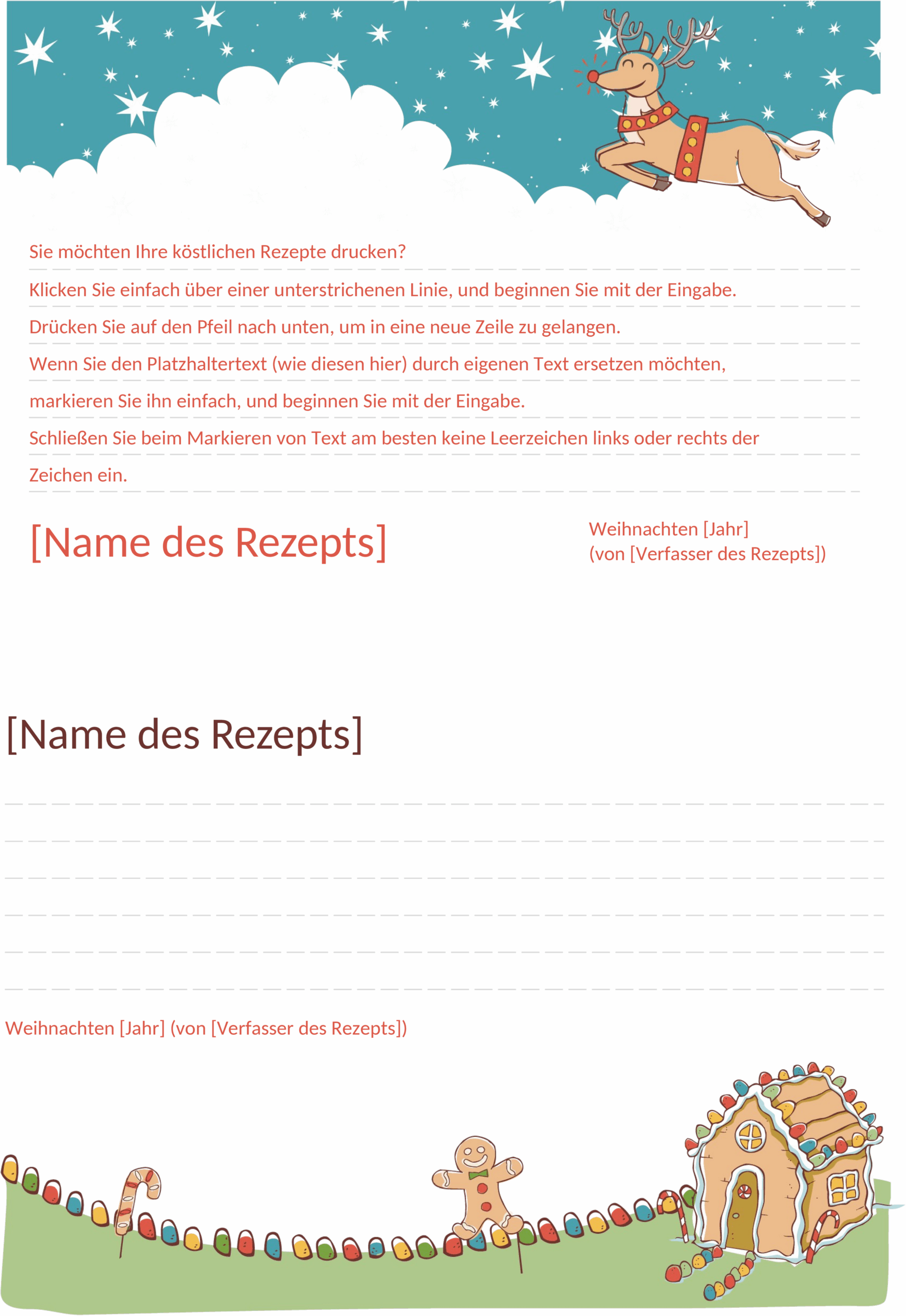 Weihnachtliche Rezeptkarten Word-Datei