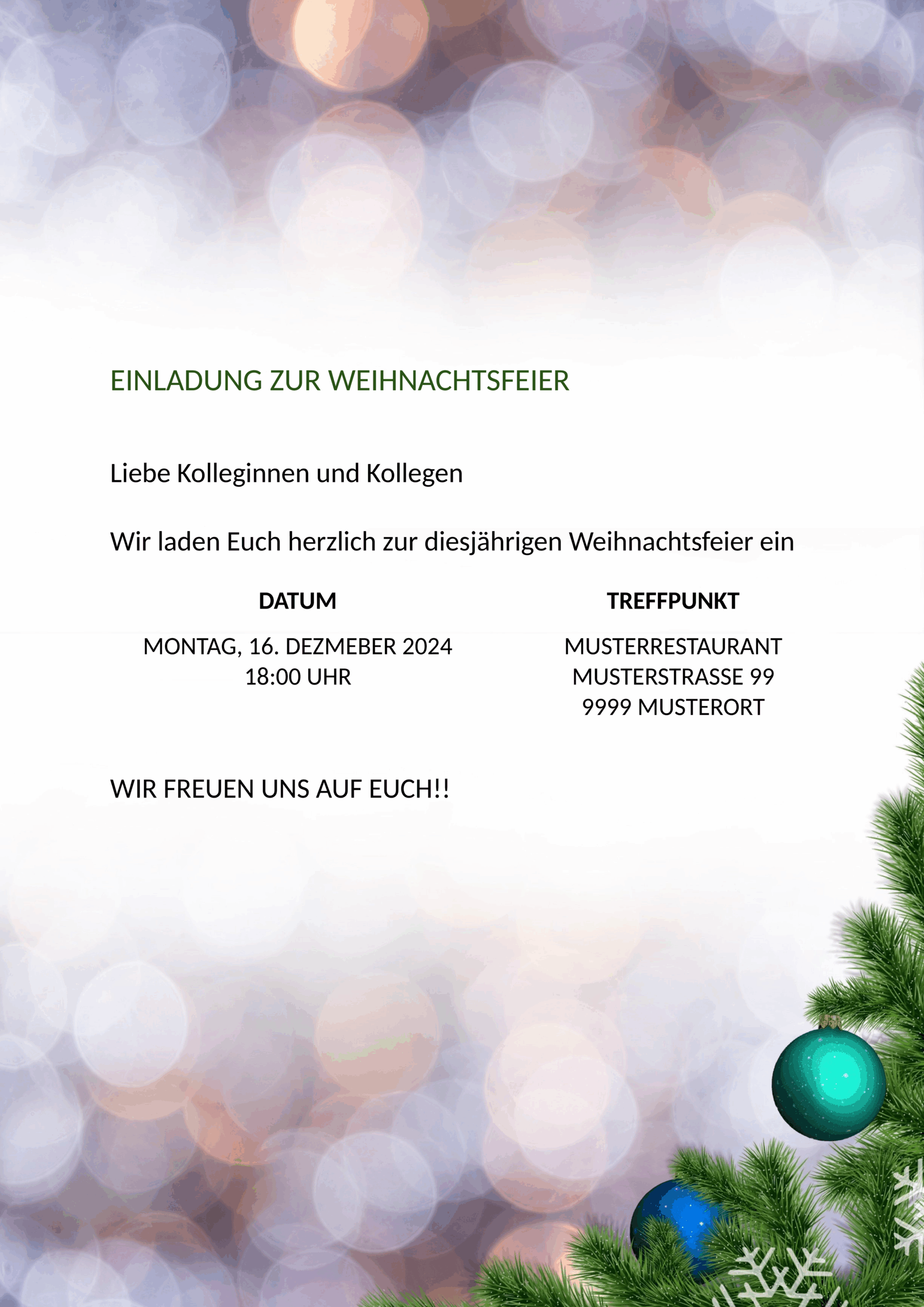 Weihnachtsfeier Einladung Word-Vorlage