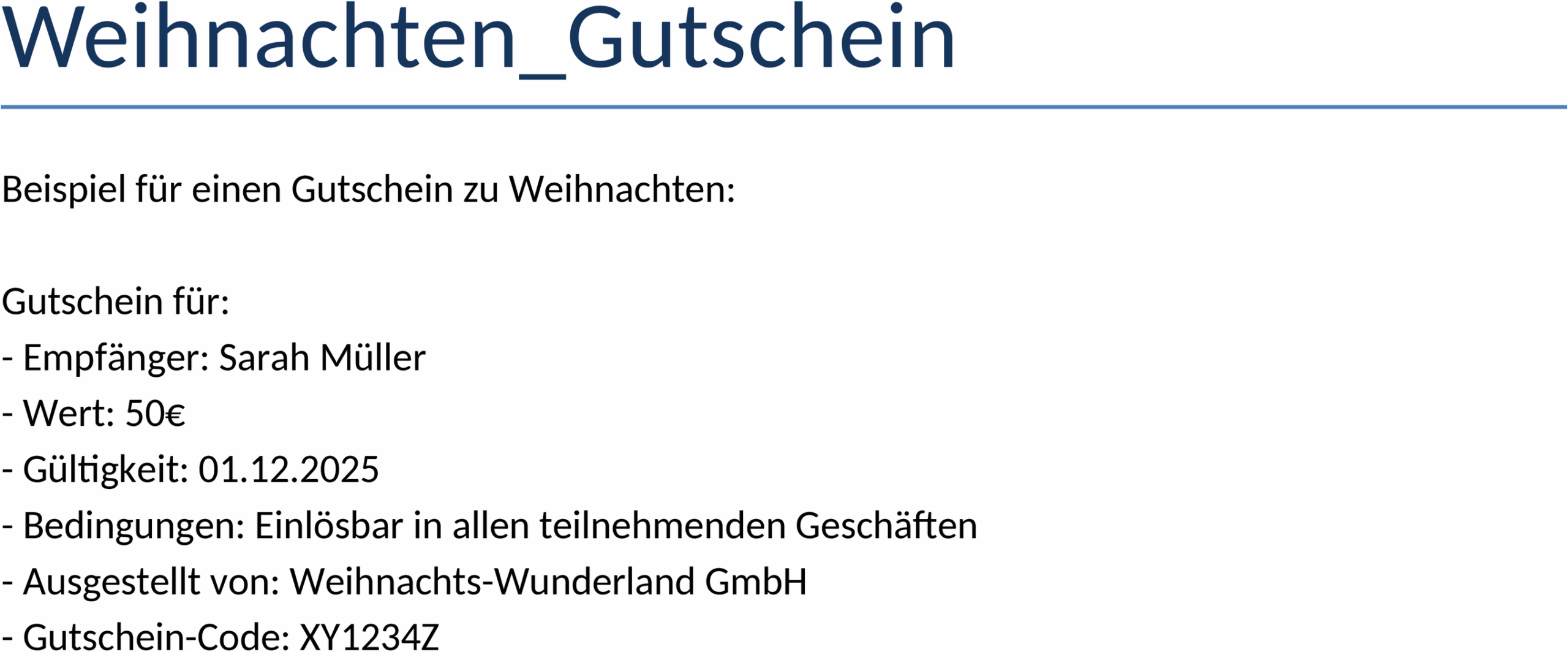 Weihnachtsgutschein Word-Vorlage