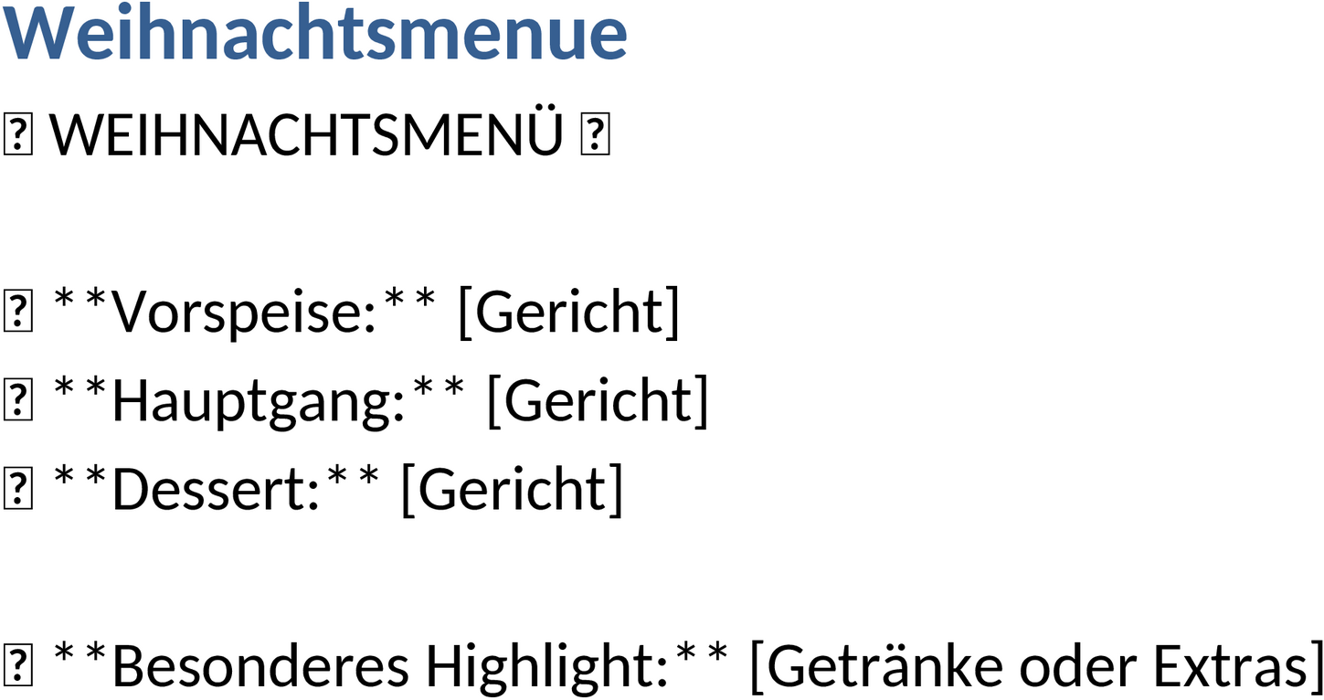 Word-Vorlage Weihnachtsmenü