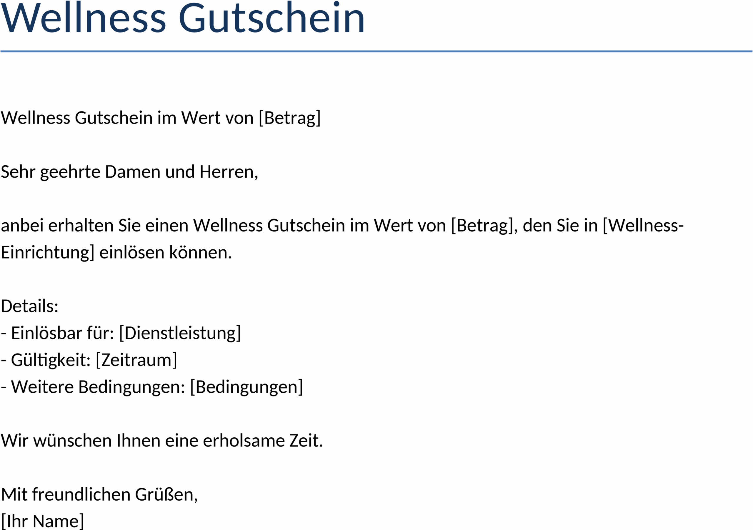 Wellness-Gutschein Word-Dokument