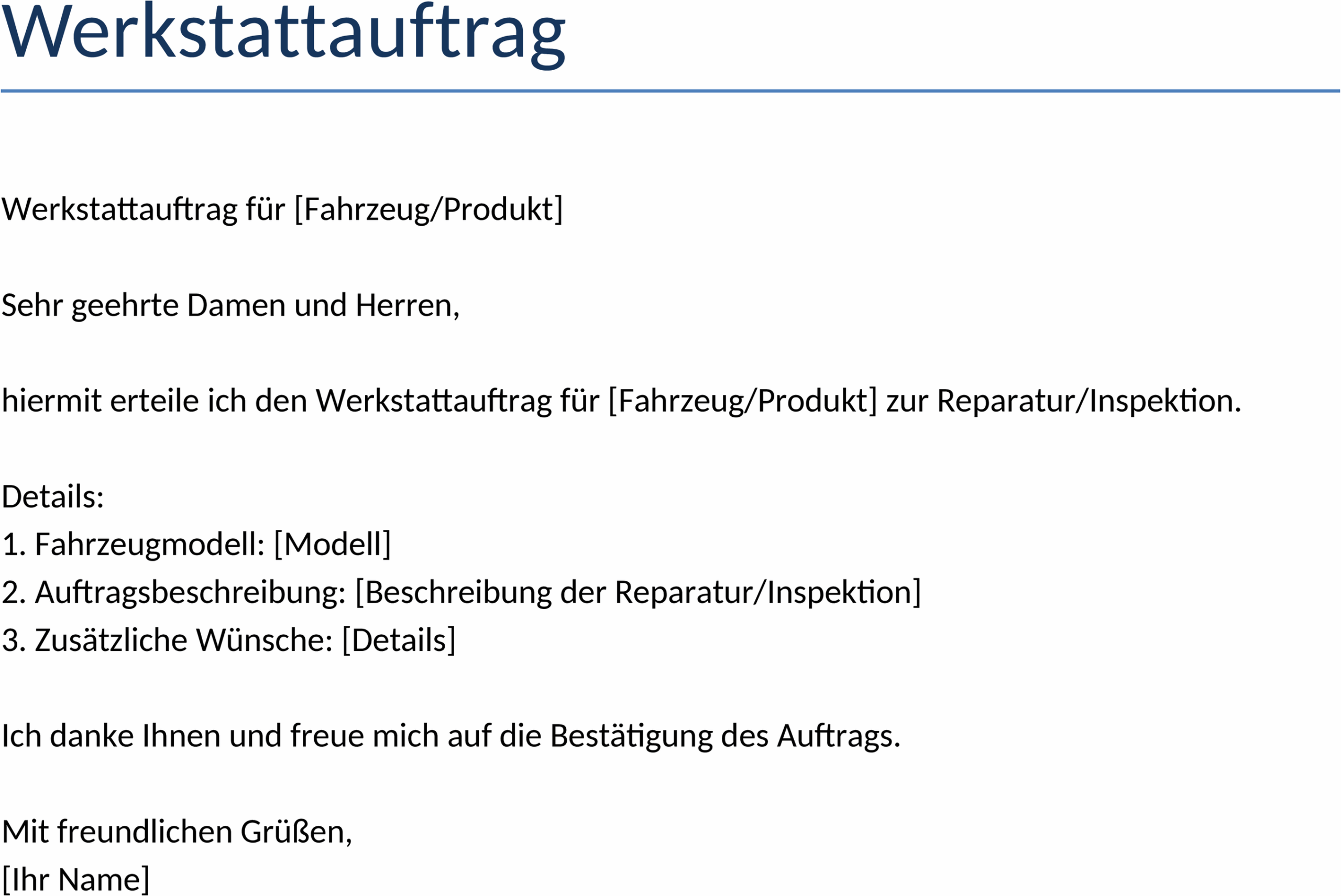 Werkstattauftrag Word-Vorlage