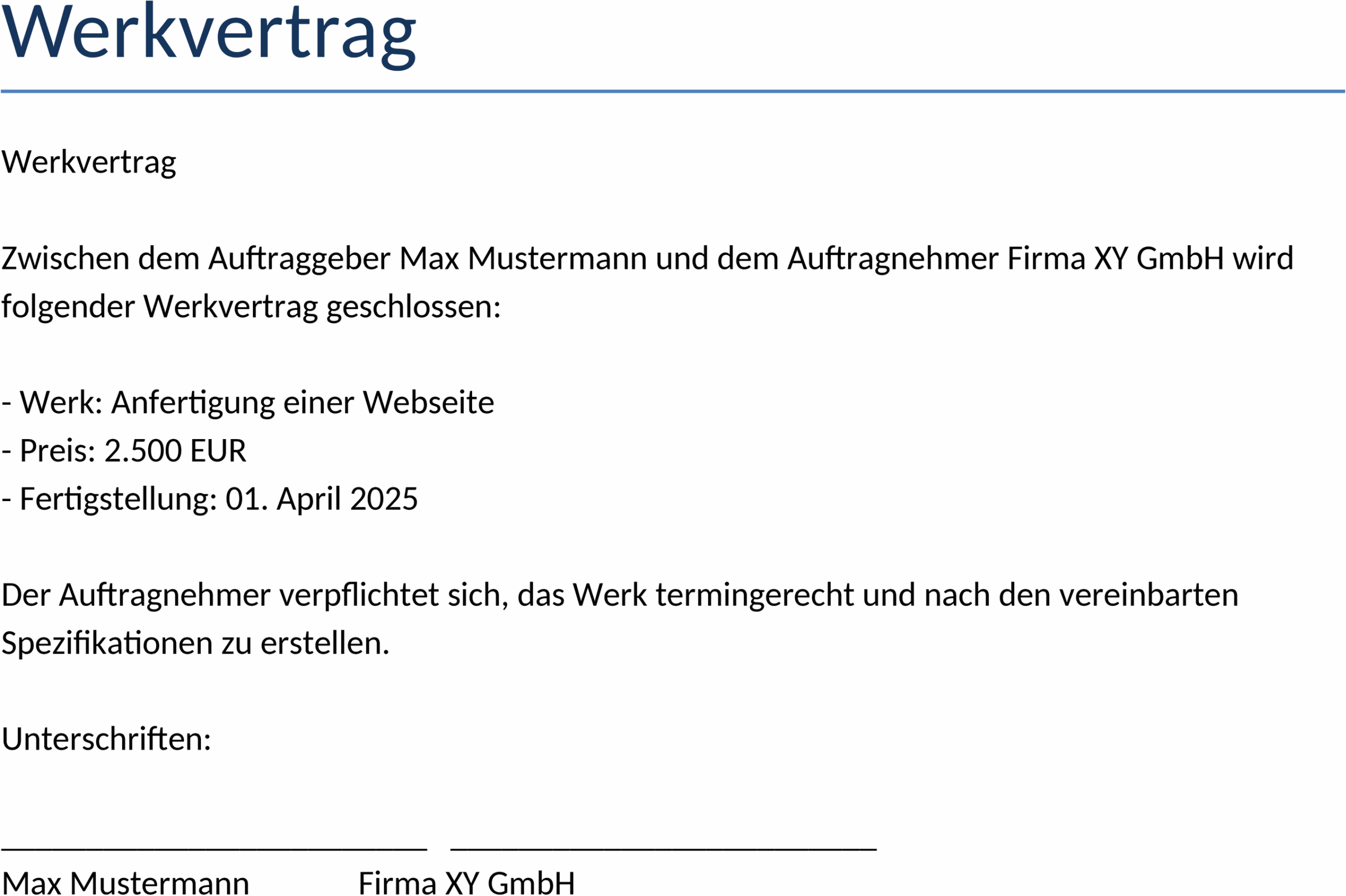 Werkvertrag Word-Vorlage