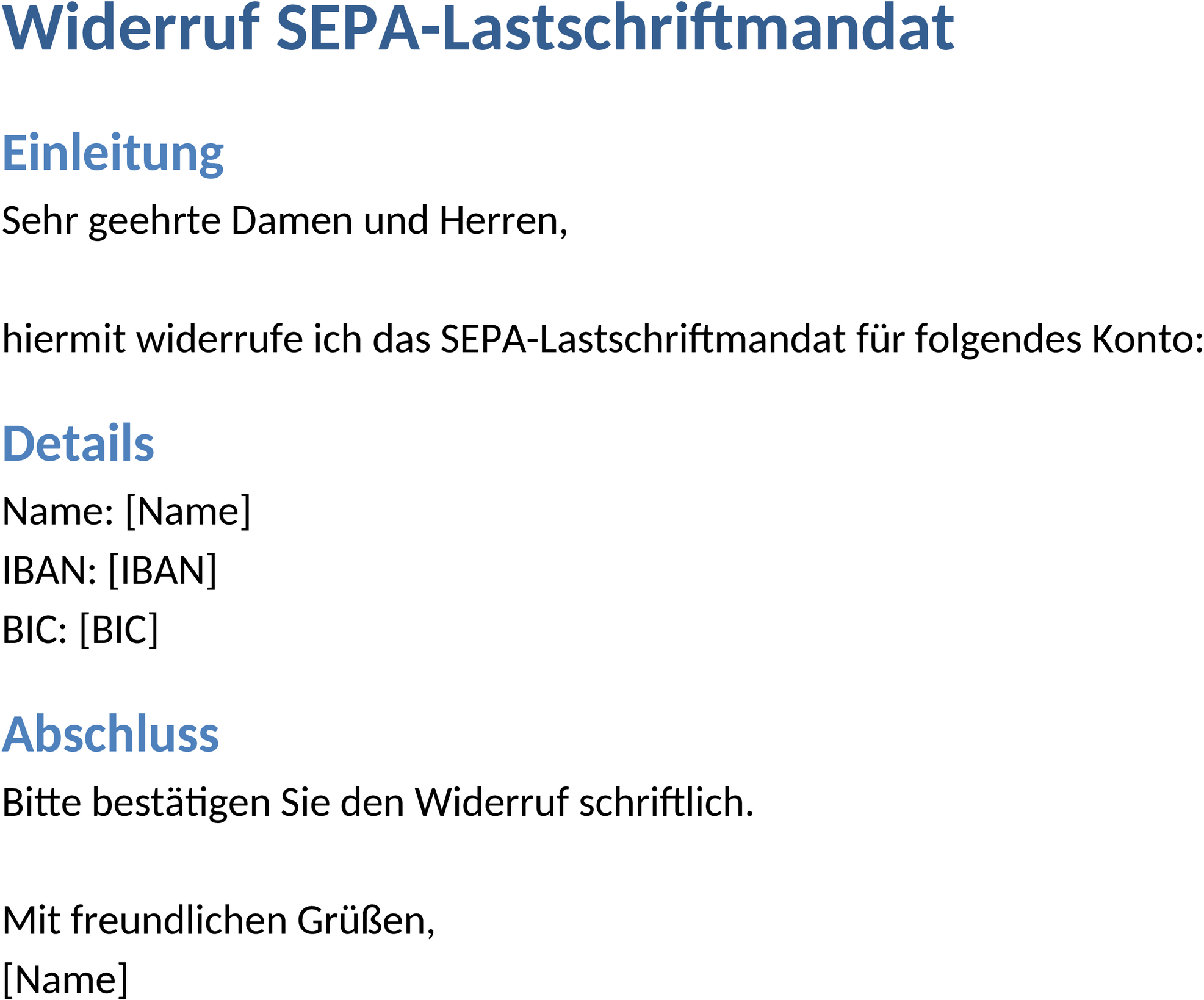 Widerruf SEPA Lastschriftmandat Word-Datei