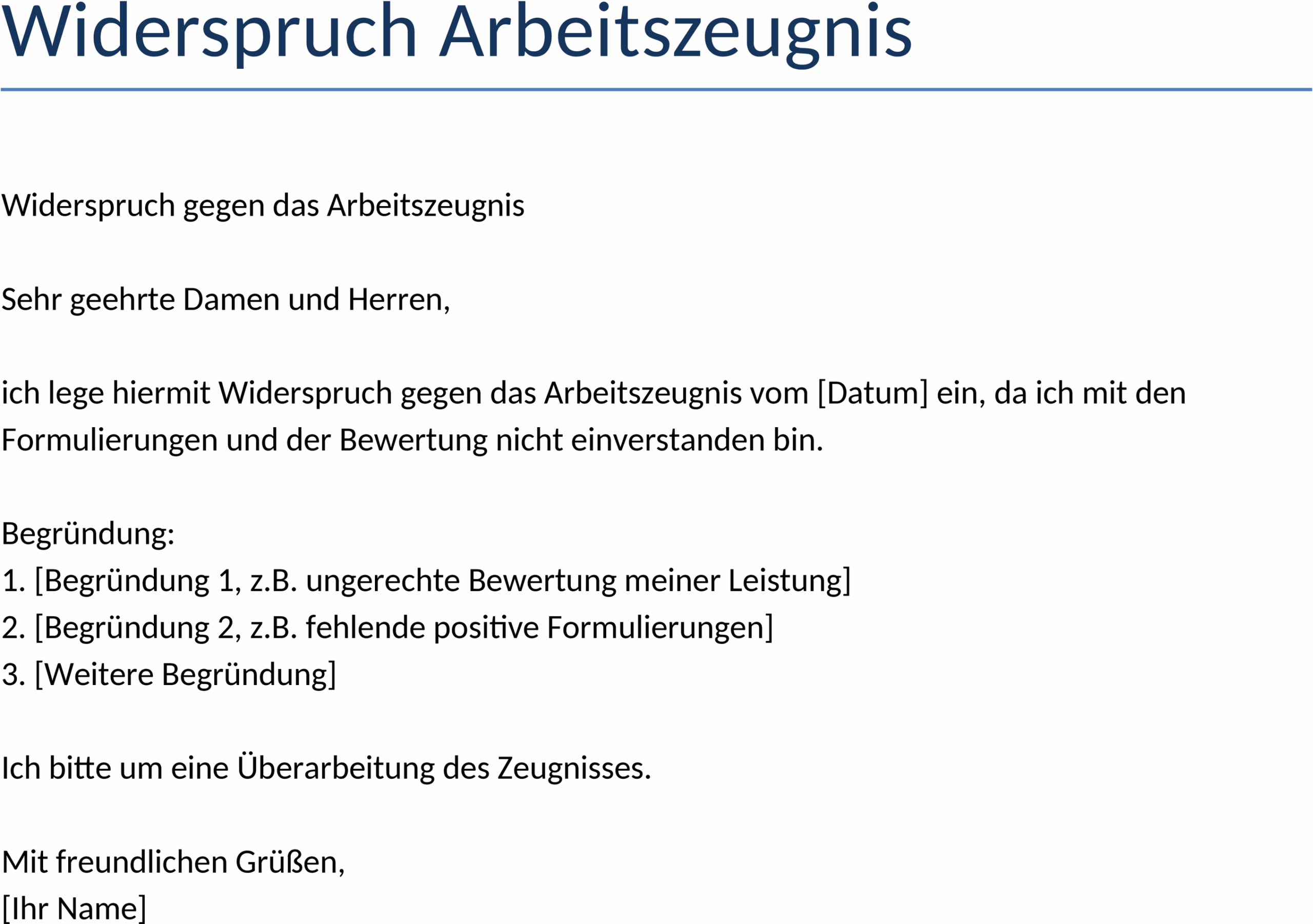 Word-Dokument Widerspruch gegen Arbeitszeugnis