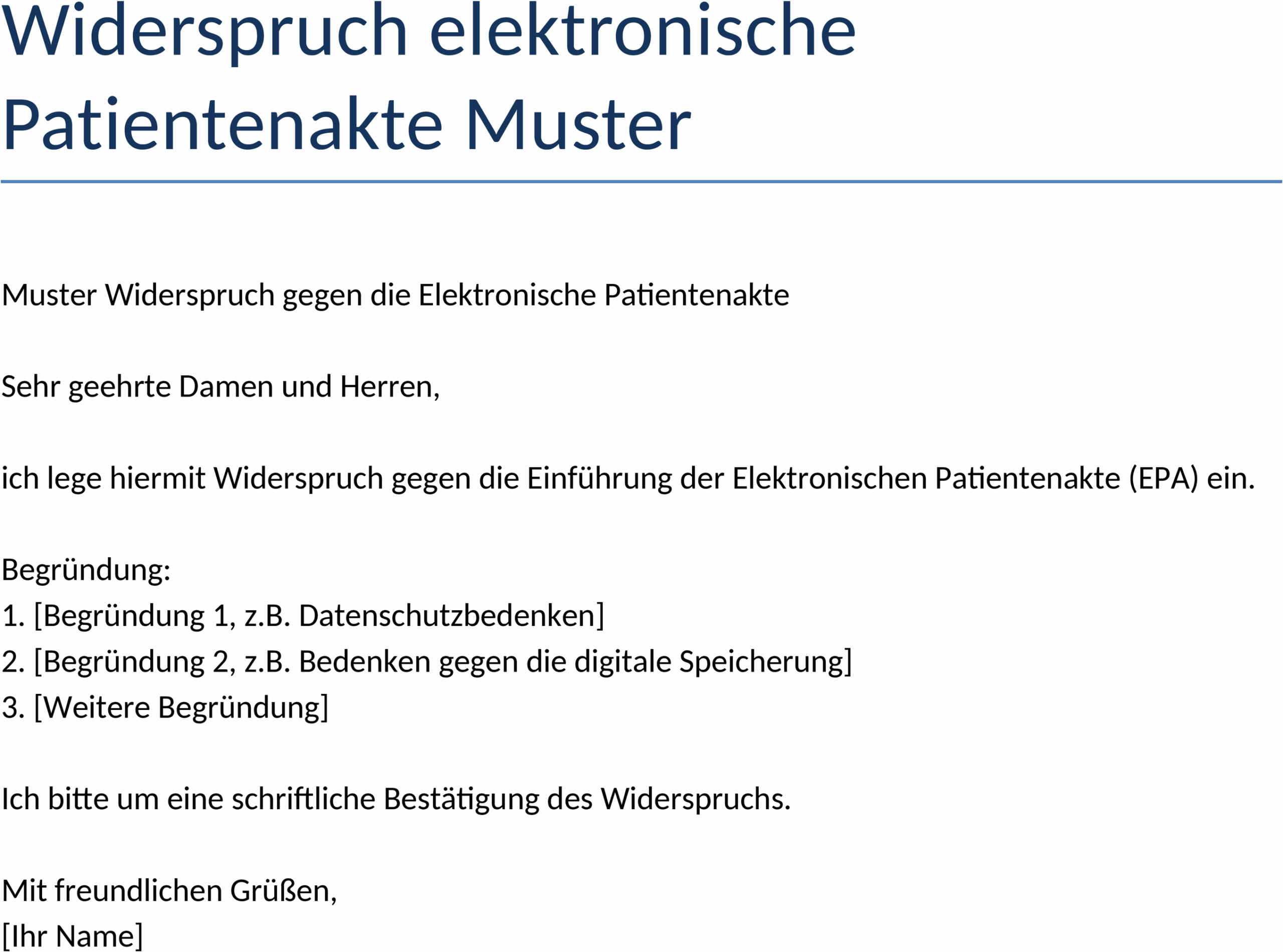 Widerspruch Elektronische Patientenakte Muster