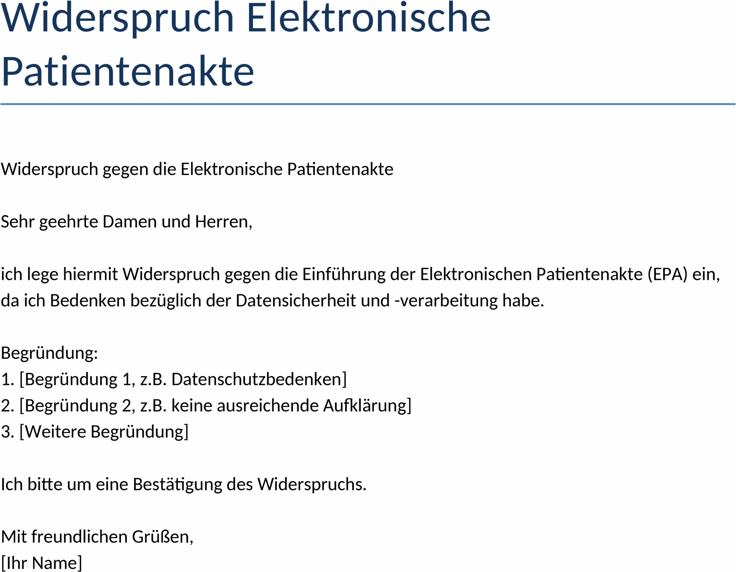 Widerspruch zur elektronischen Patientenakte im DOCX-Format