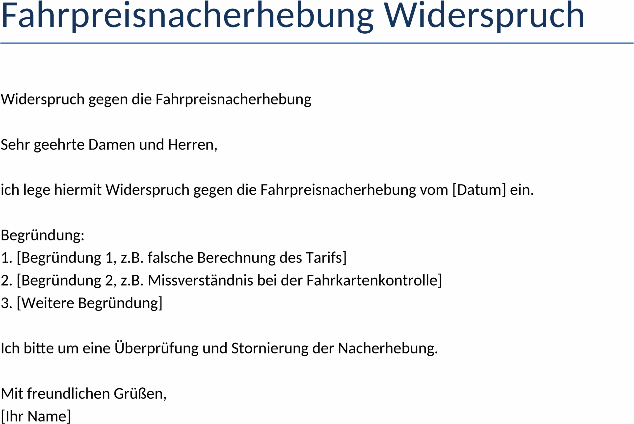 Widerspruch Word-Vorlage Fahrpreisnacherhebung