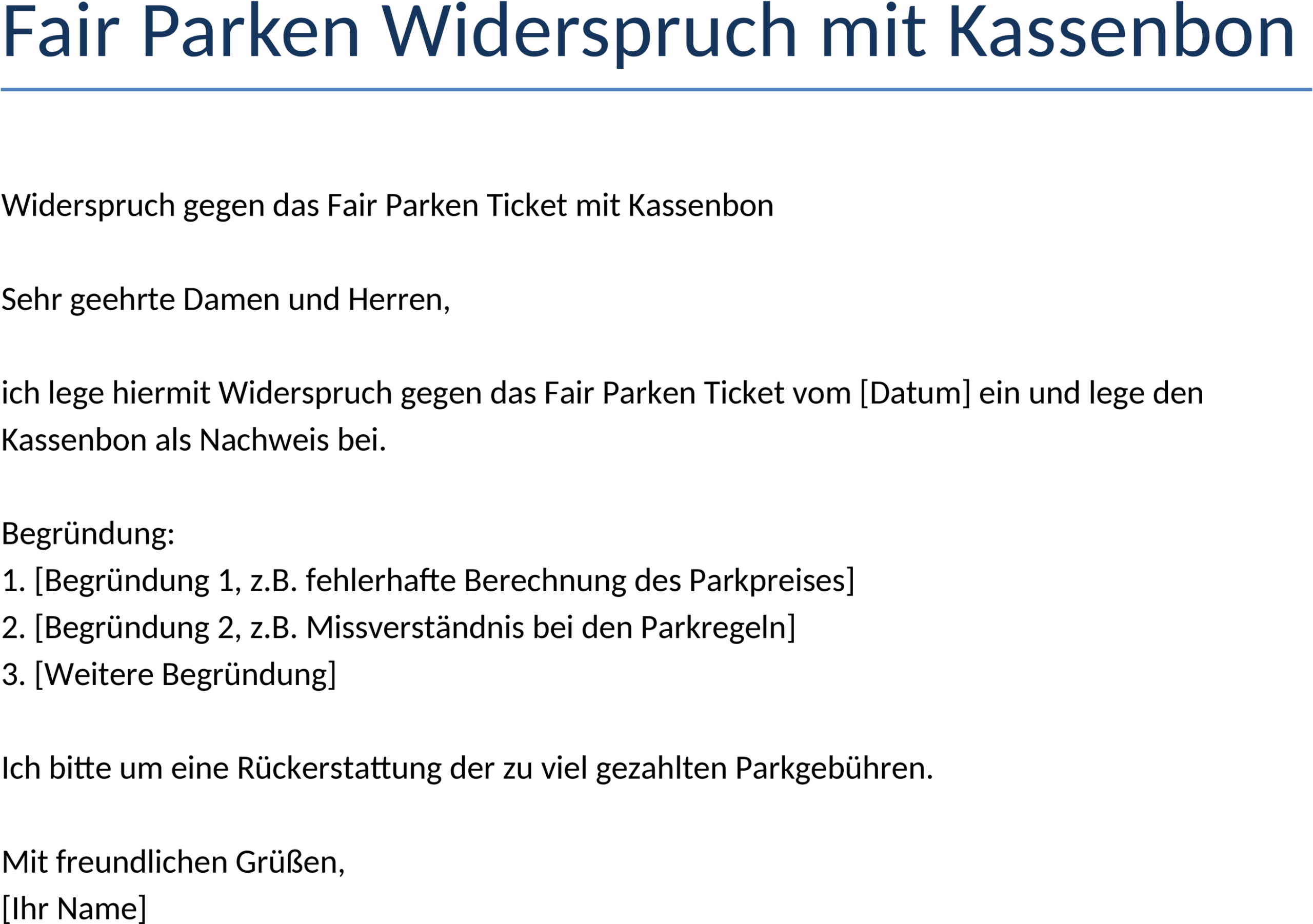 Word Widerspruchsvorlage mit Kassenbon