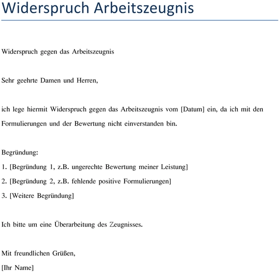 widerspruch-gegen-arbeitszeugnis-vorlage