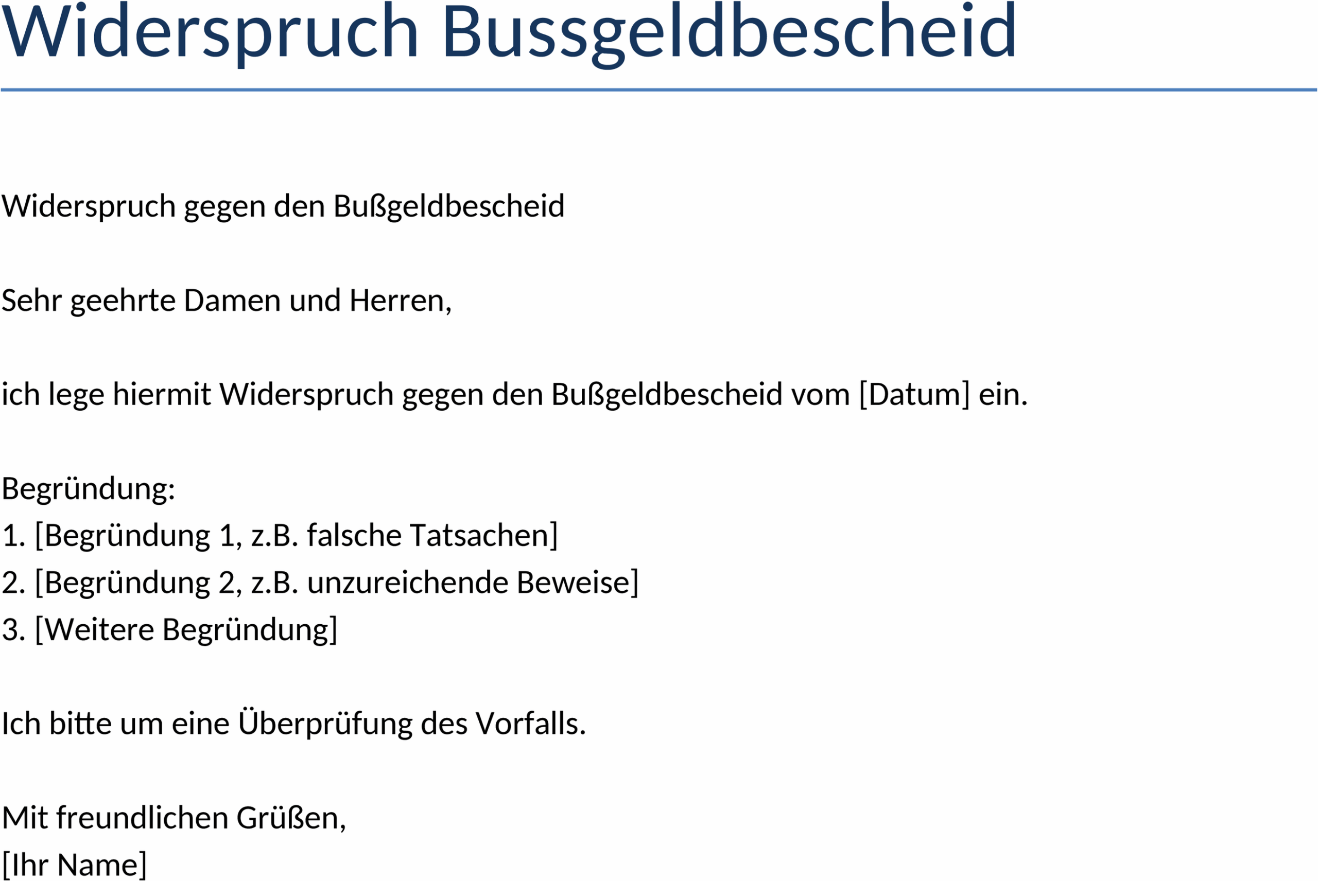 Widerspruch gegen einen Bussgeldbescheid Vorlage
