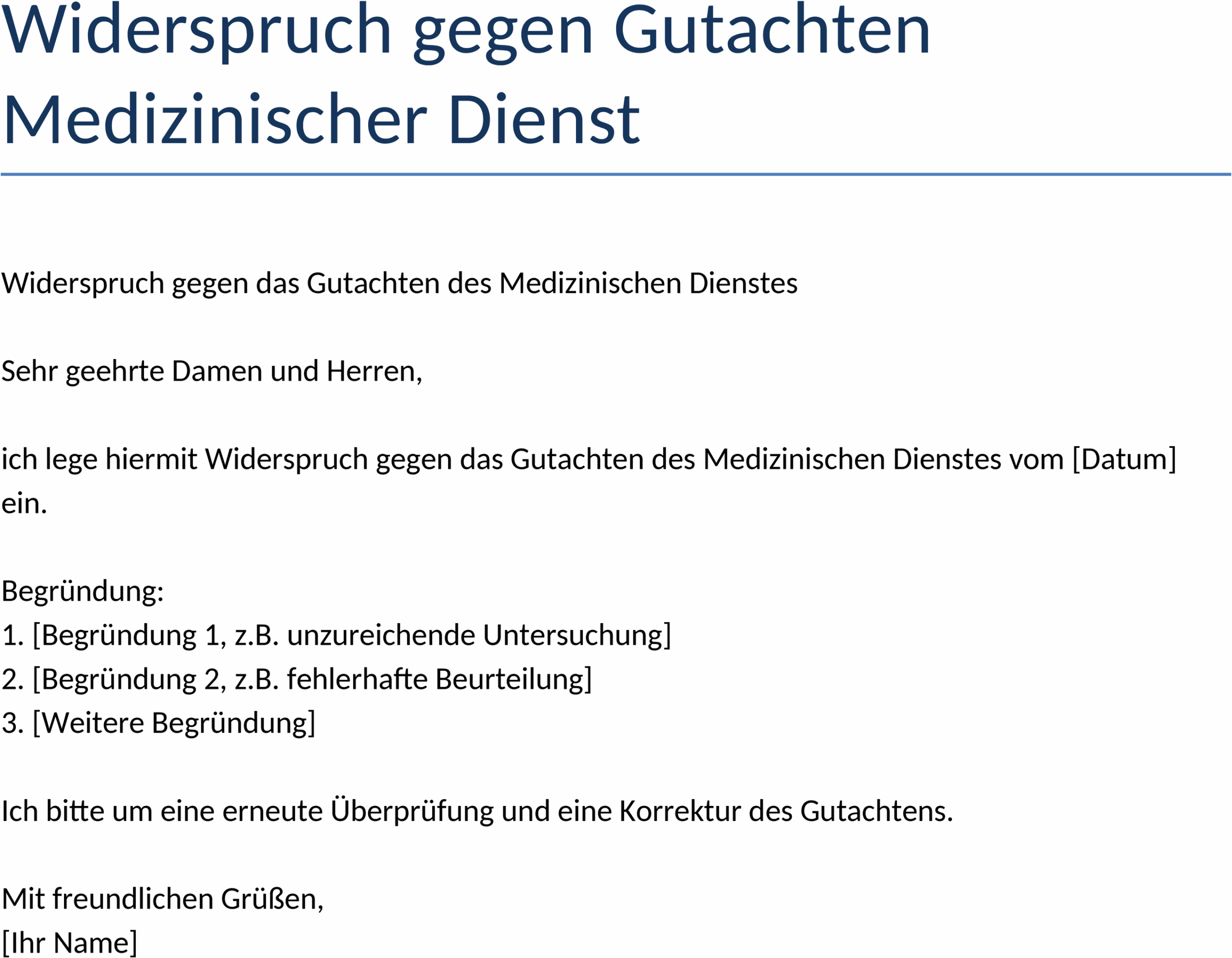 Widerspruch gegen Gutachten des Medizinischen Dienstes