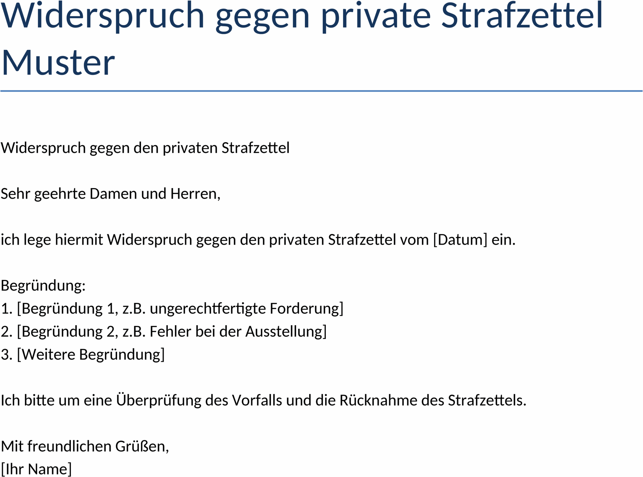 Widerspruch gegen private Strafzettel Word-Dokument