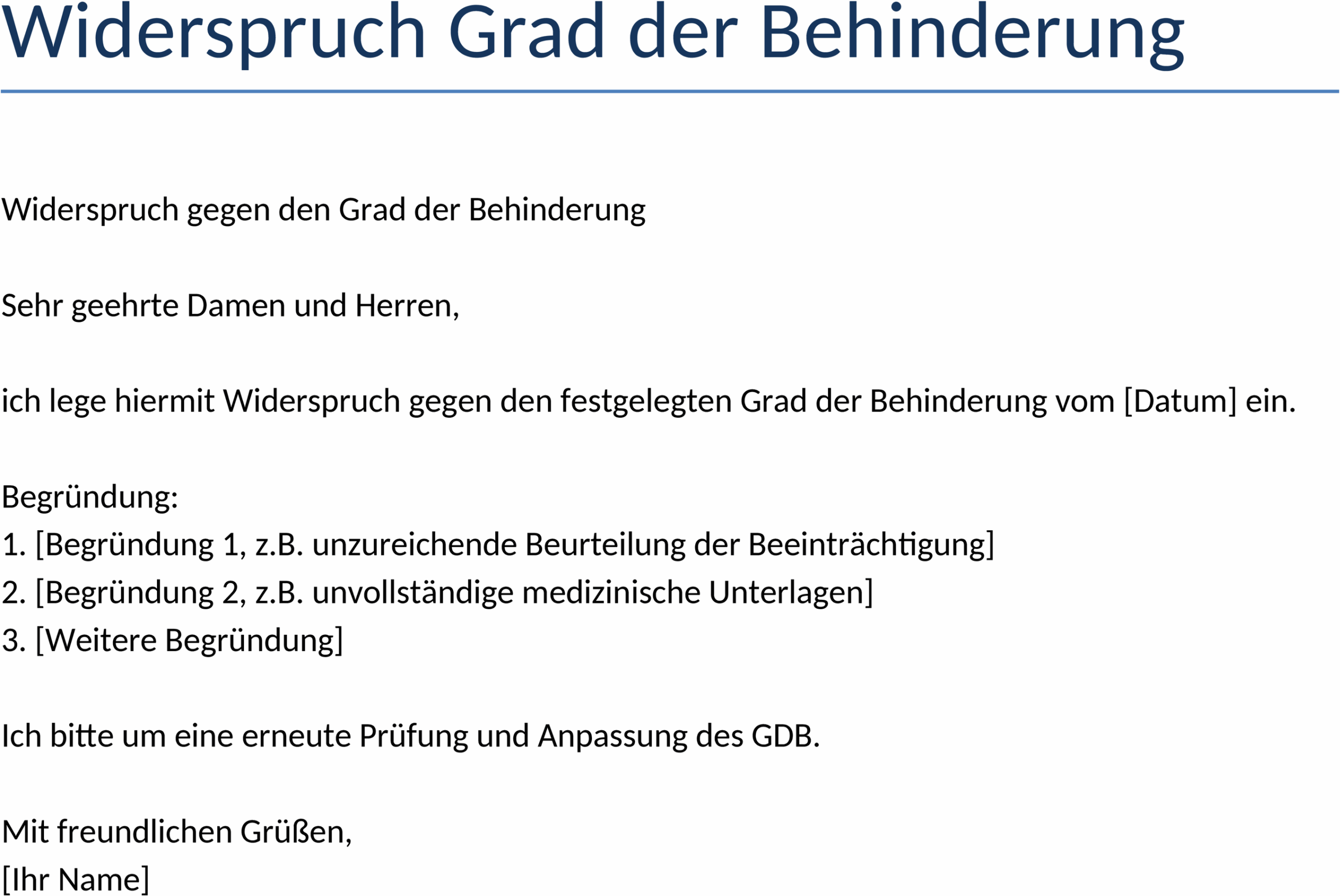 Widerspruchs-Word-Dokument für Grad der Behinderung