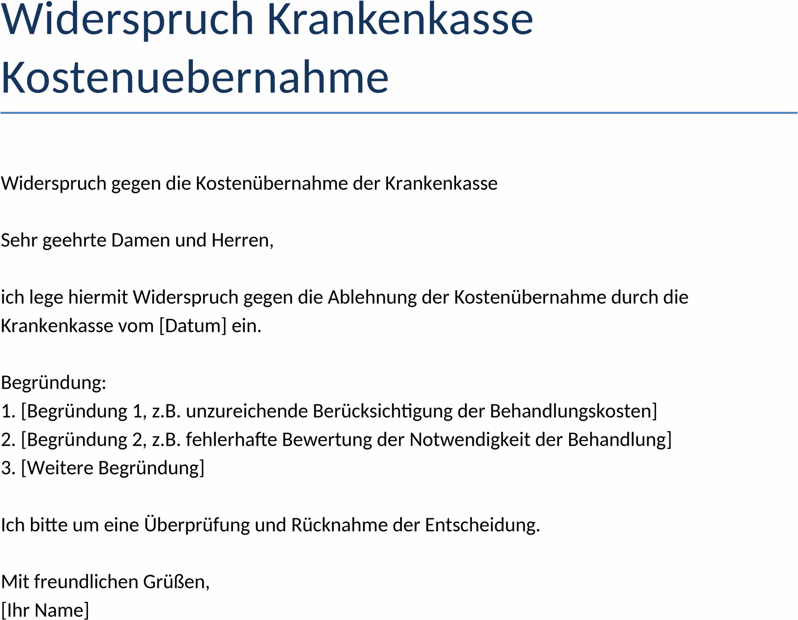Word-Vorlage Widerspruch Krankenkasse Kostenuebernahme