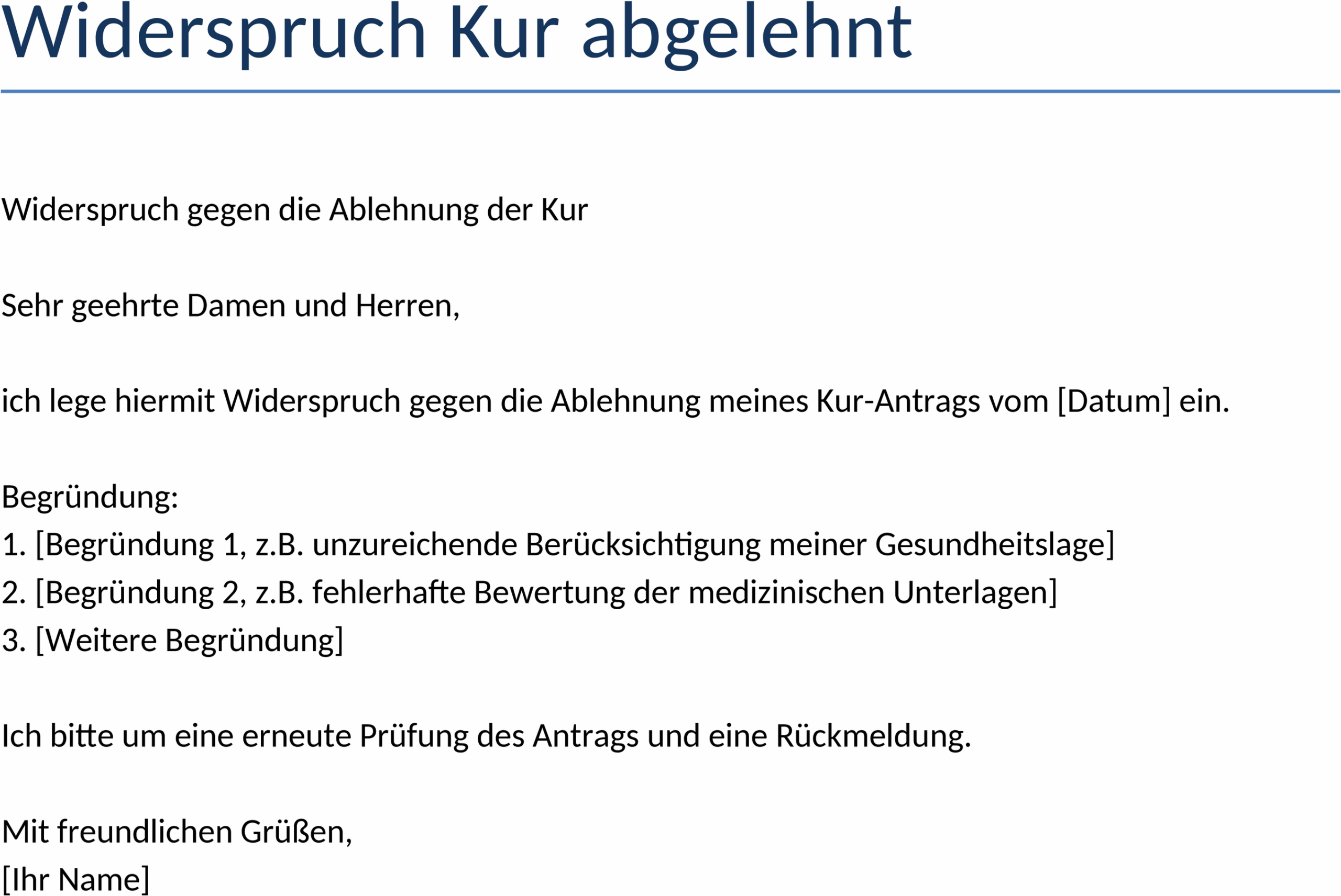 Widerspruch Kur abgelehnt - Word-Dokument