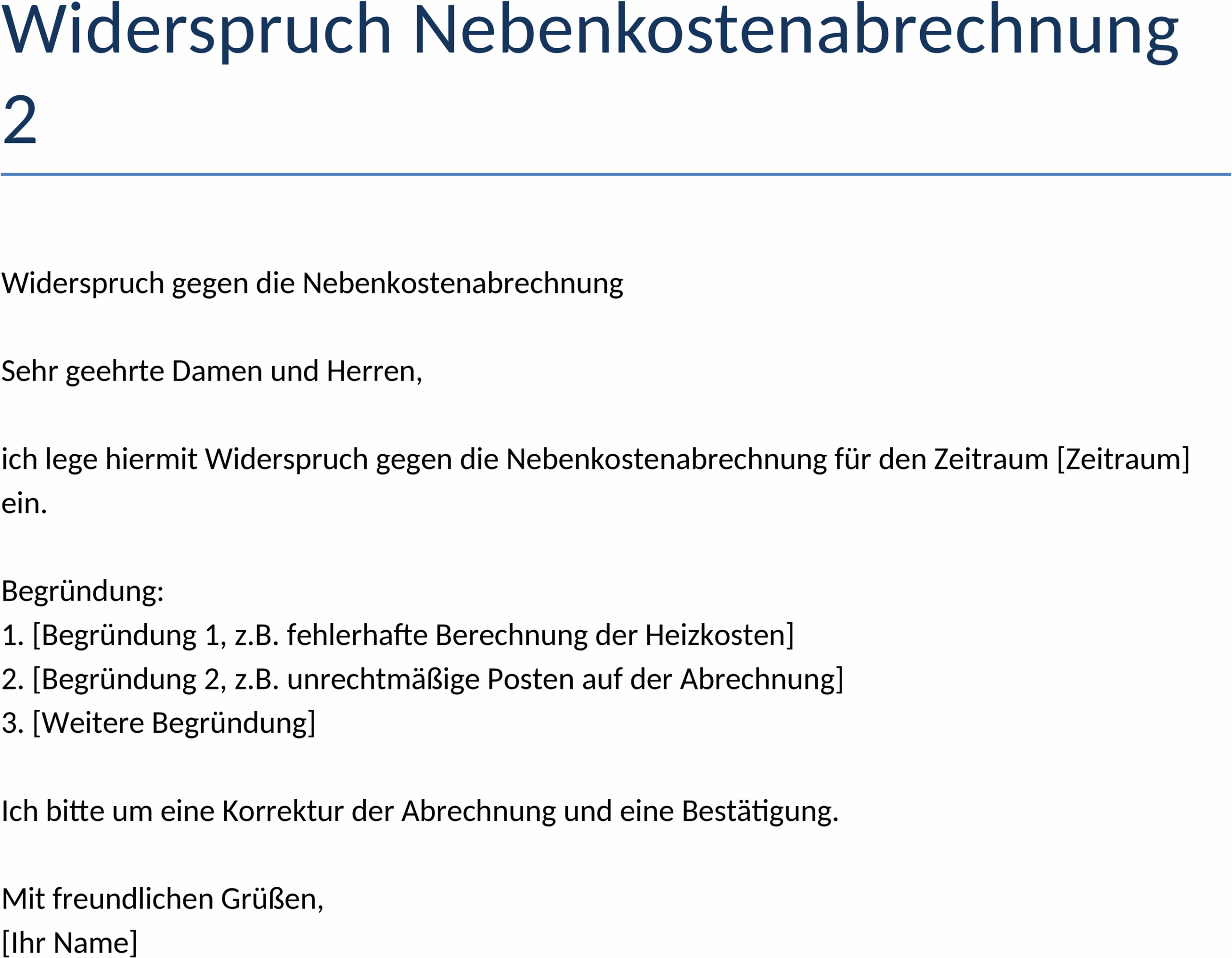 Widerspruch Nebenkostenabrechnung Word