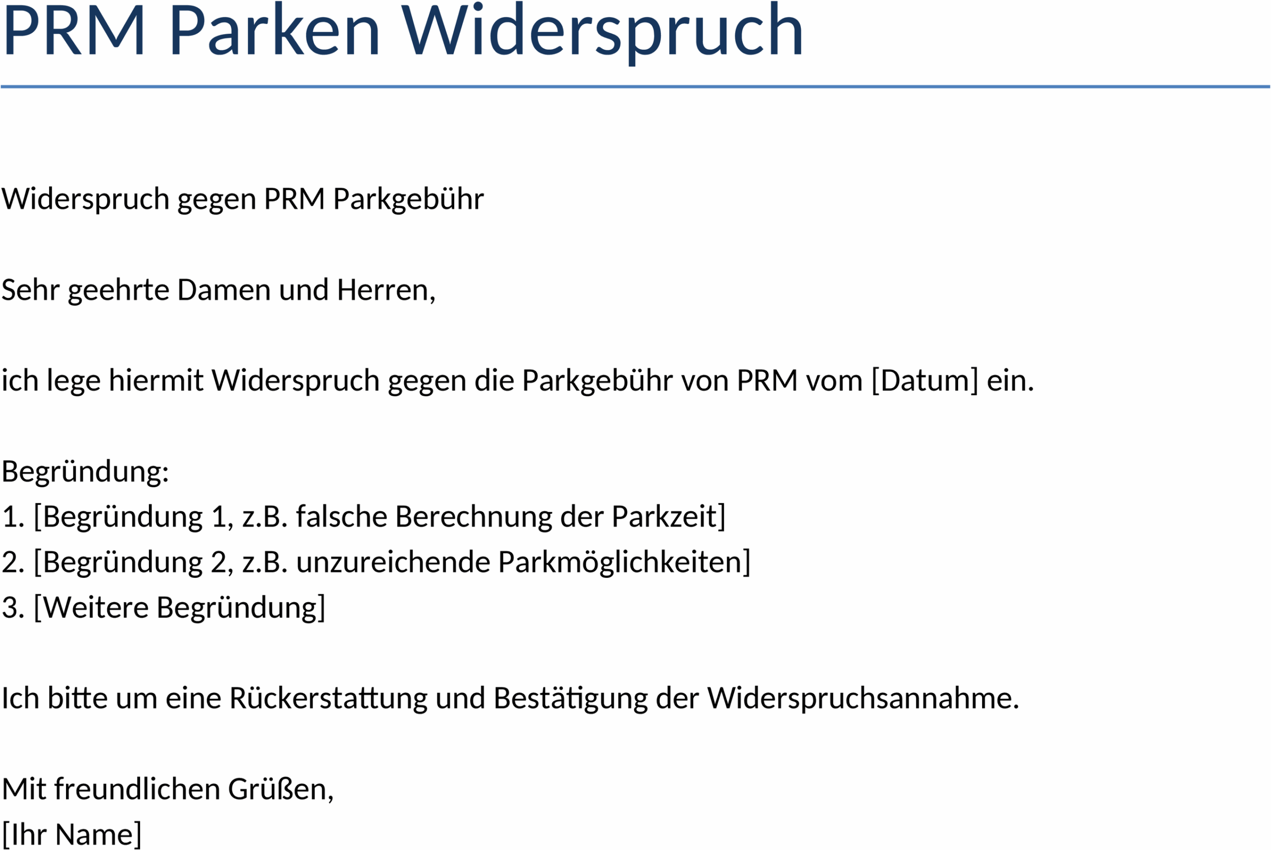 Word-Vorlage Widerspruch gegen Parkverstoß