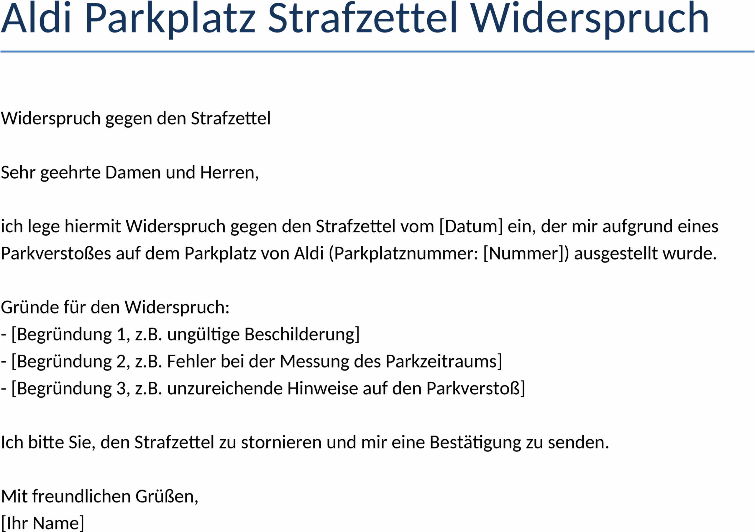Widerspruch Word Vorlage für Parkplatz Strafzettel