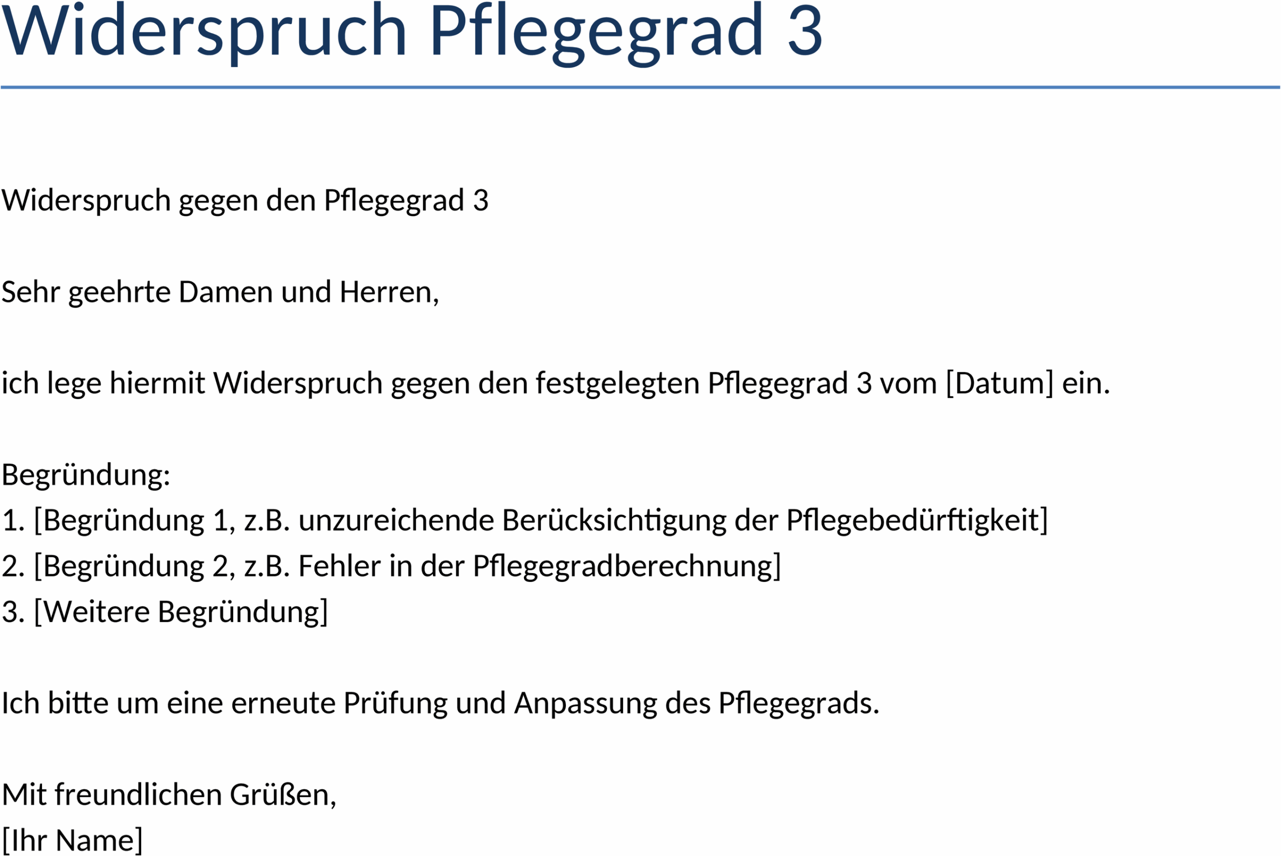 Word-Template Widerspruch Pflegegrad 3